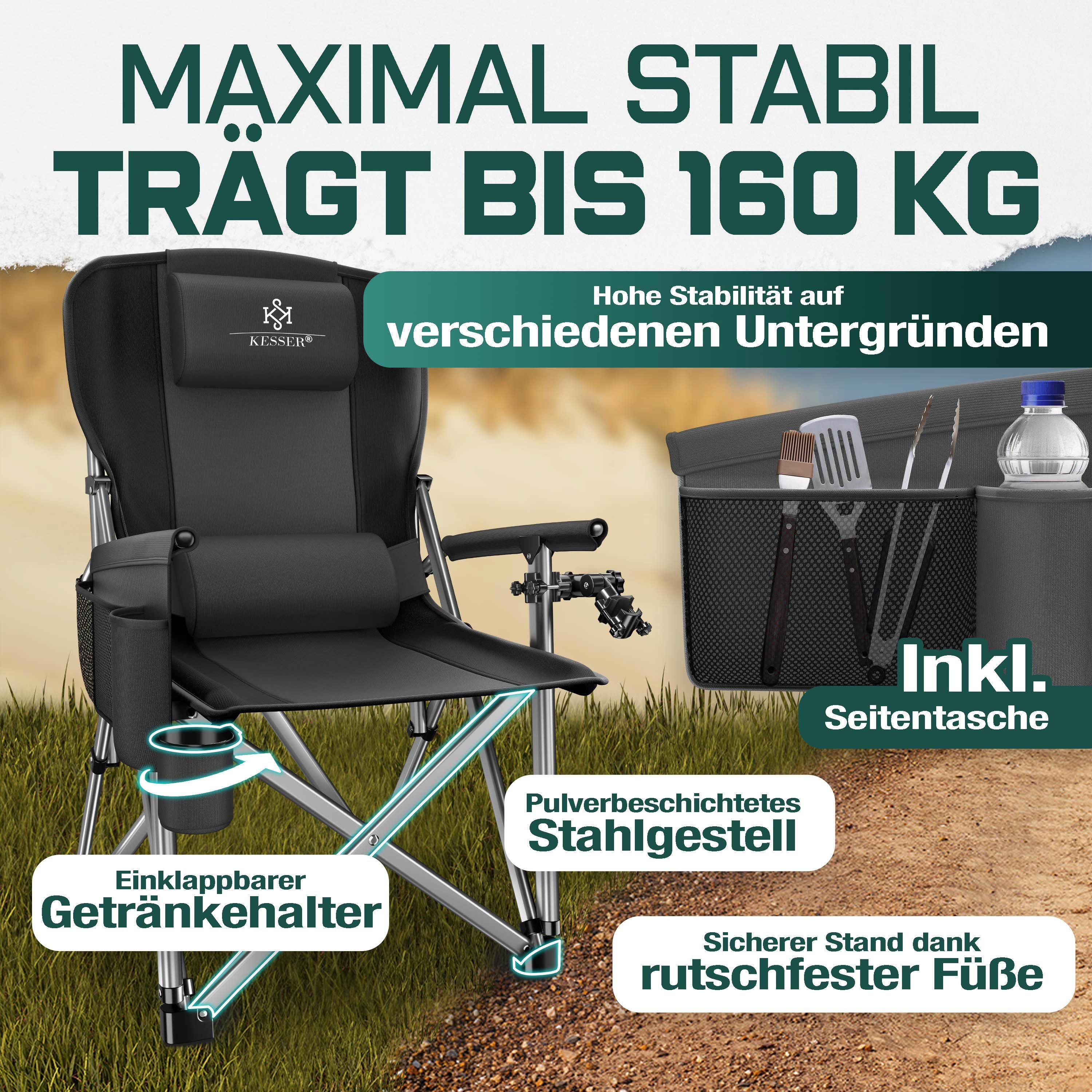 KESSER Campingstuhl (Strandstuhl mit hoher Rückenlehne + Tasche), Campingstuhl Inkl. Campinglicht, Angelhalterung und Getränkehalter – Bild 5 von 5