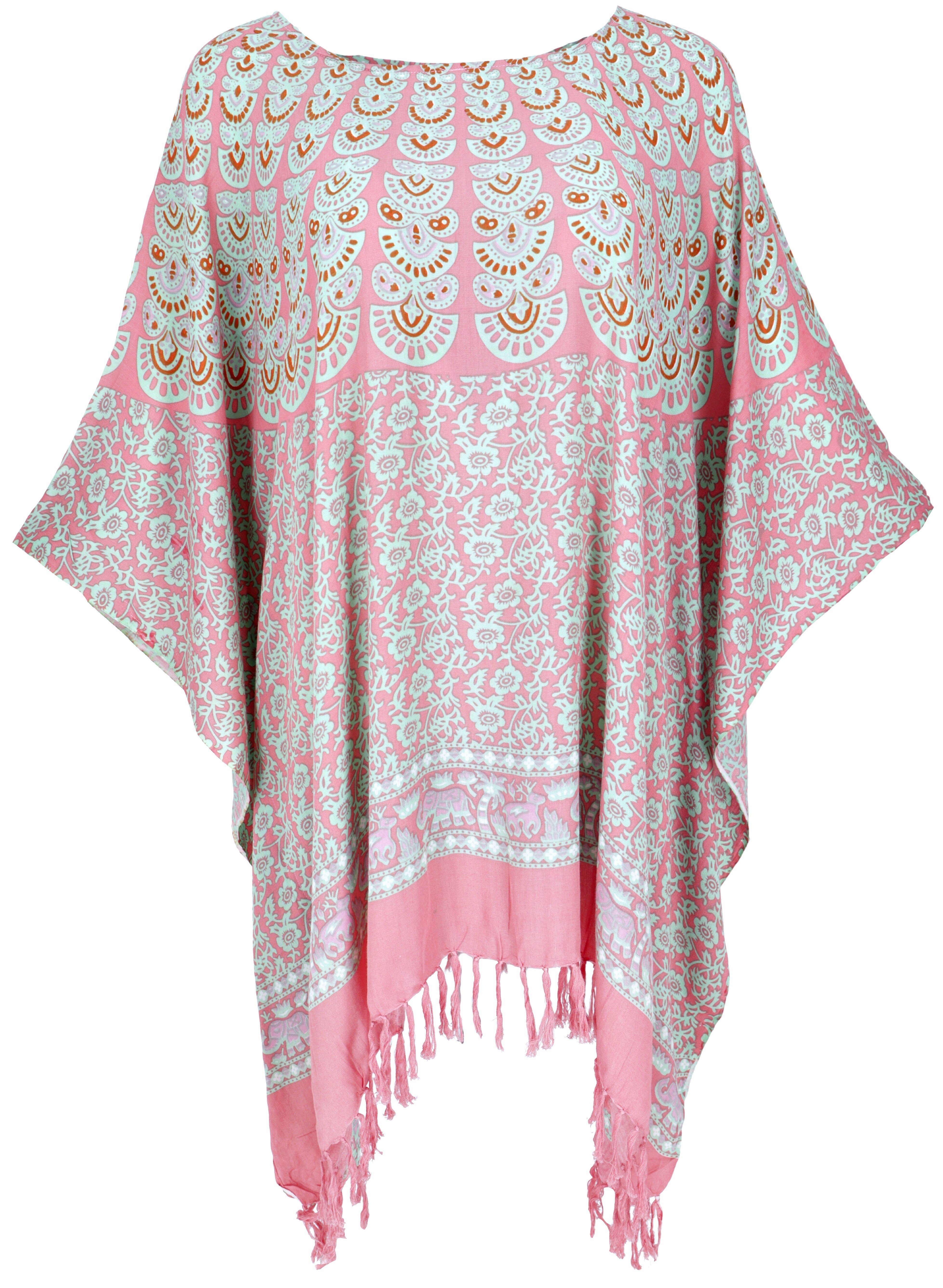 Guru-Shop Longbluse Kaftan, Ibiza-StyleTunika, Boho Bluse, Damen.. alternative Bekleidung rosa