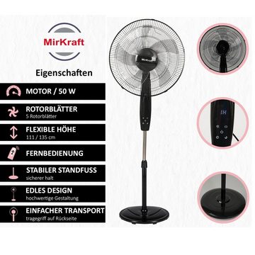 Standventilator Ventilator Standventilator mit Fernbedienung – Timer Standlüfter- 5 Flügel – 50 W – 3 Geschwindigkeitsstufen– LED-Anzeige – Schwarz