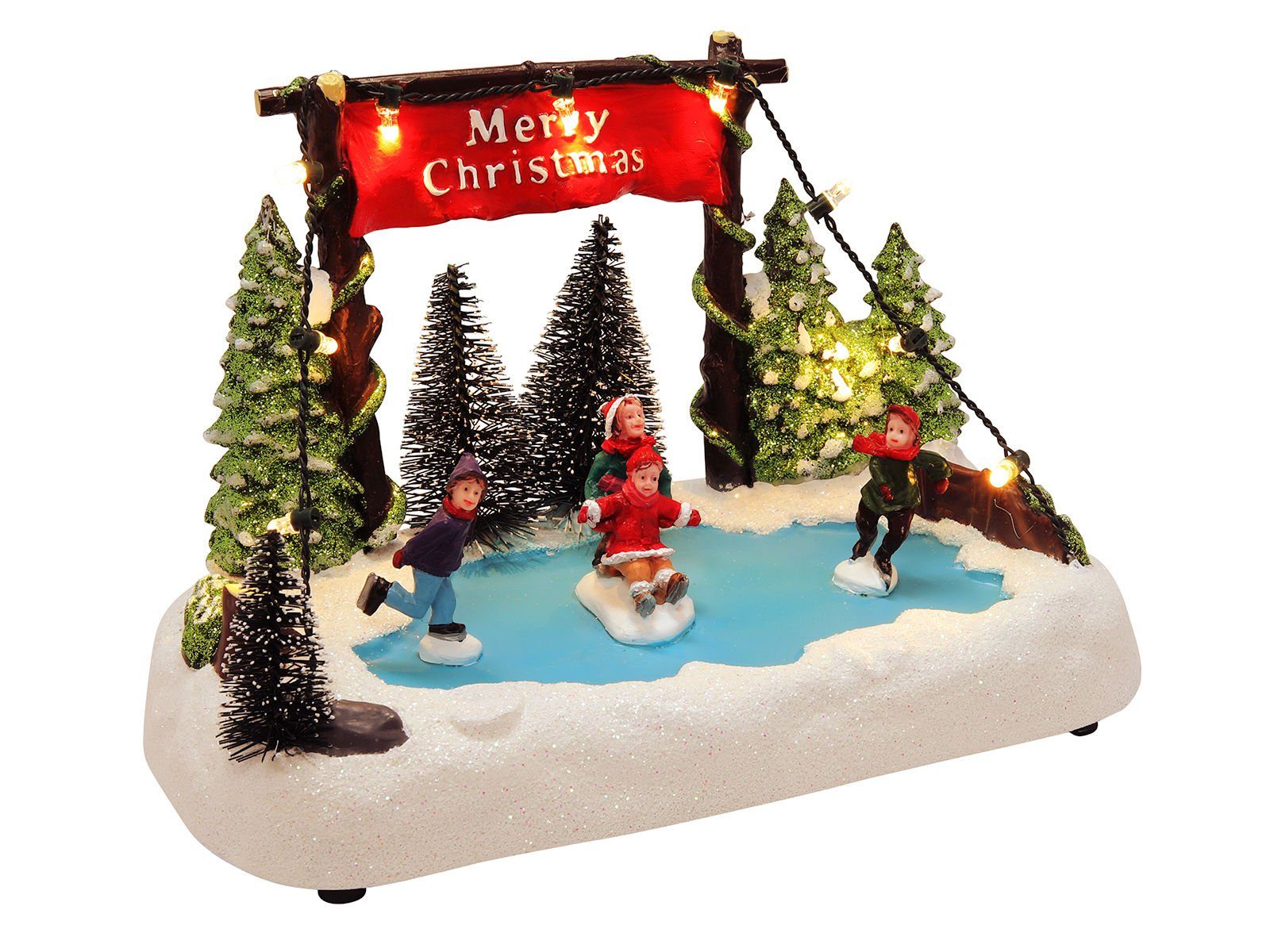 Spetebo Weihnachtsszene Kleine Winterlandschaft mit Eisbahn - 19 cm, beleuchtet