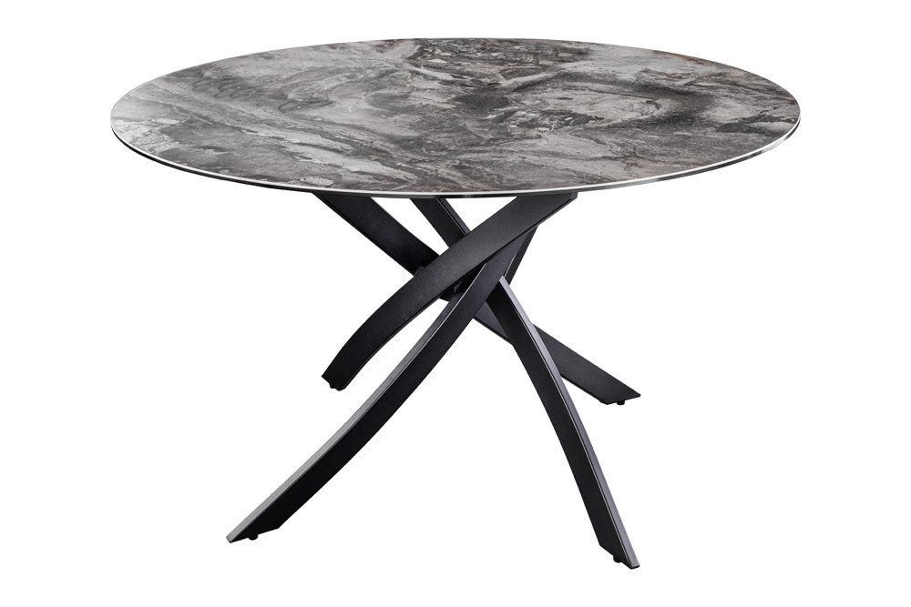 riess-ambiente Esstisch ALPINE 120cm taupe/schwarz - rund, Keramik, Marmor-Optik, Metall (Einzelartikel, 1-St), mir Sterngestell & Platz für 4 Personen – ideal für Esszimmer & Küche
