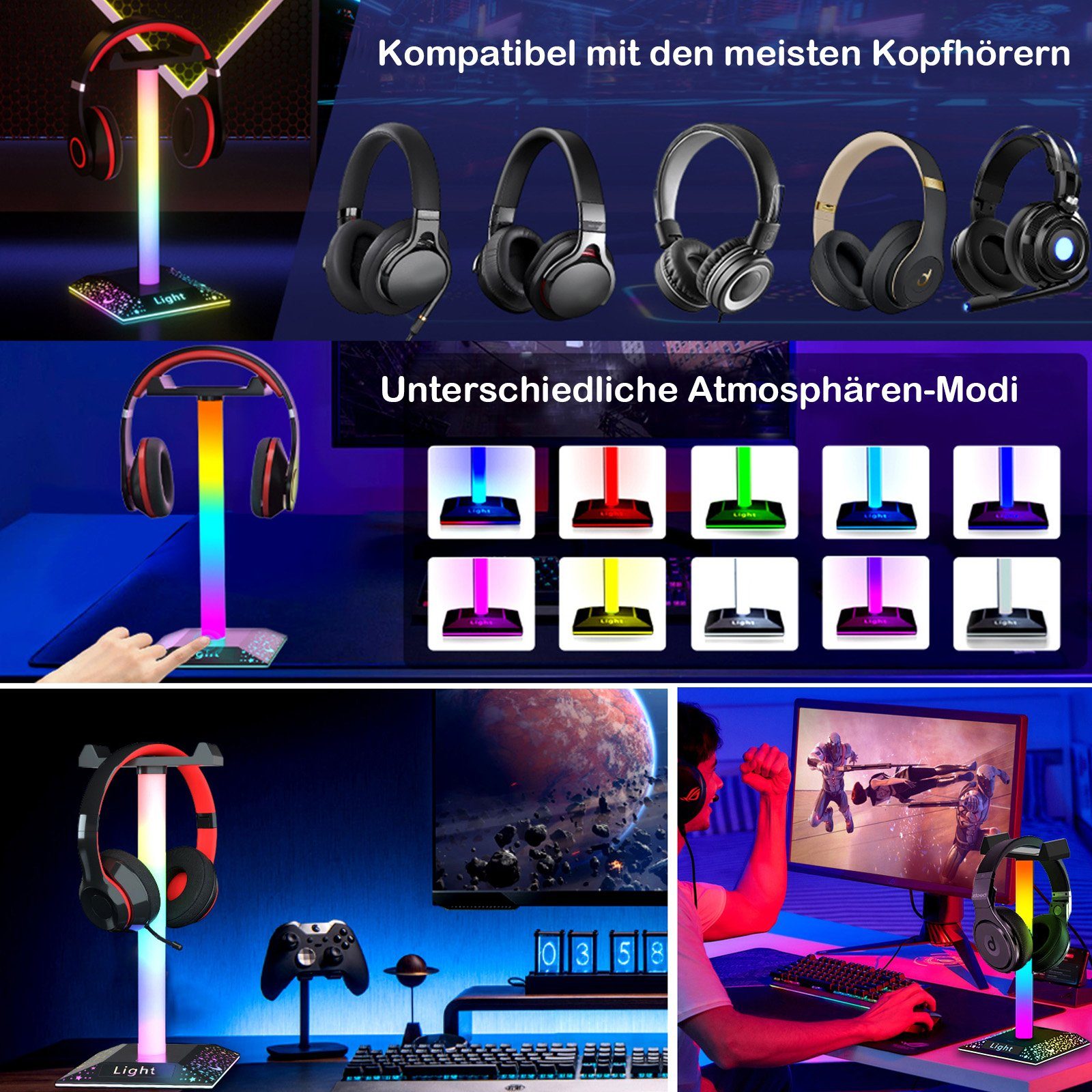 10 Farbmodi, Kopfhörerständer, für Spielzimmer Typ-C, (1-tlg) Gamer Rosnek