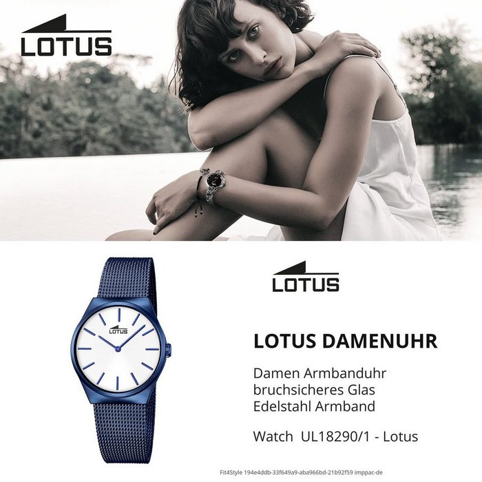 Lotus Quarzuhr Lotus Damen Uhr Elegant L18290/1 (Armbanduhr) Damen Armbanduhr tonneau rund Edelstahlarmband blau QN10302