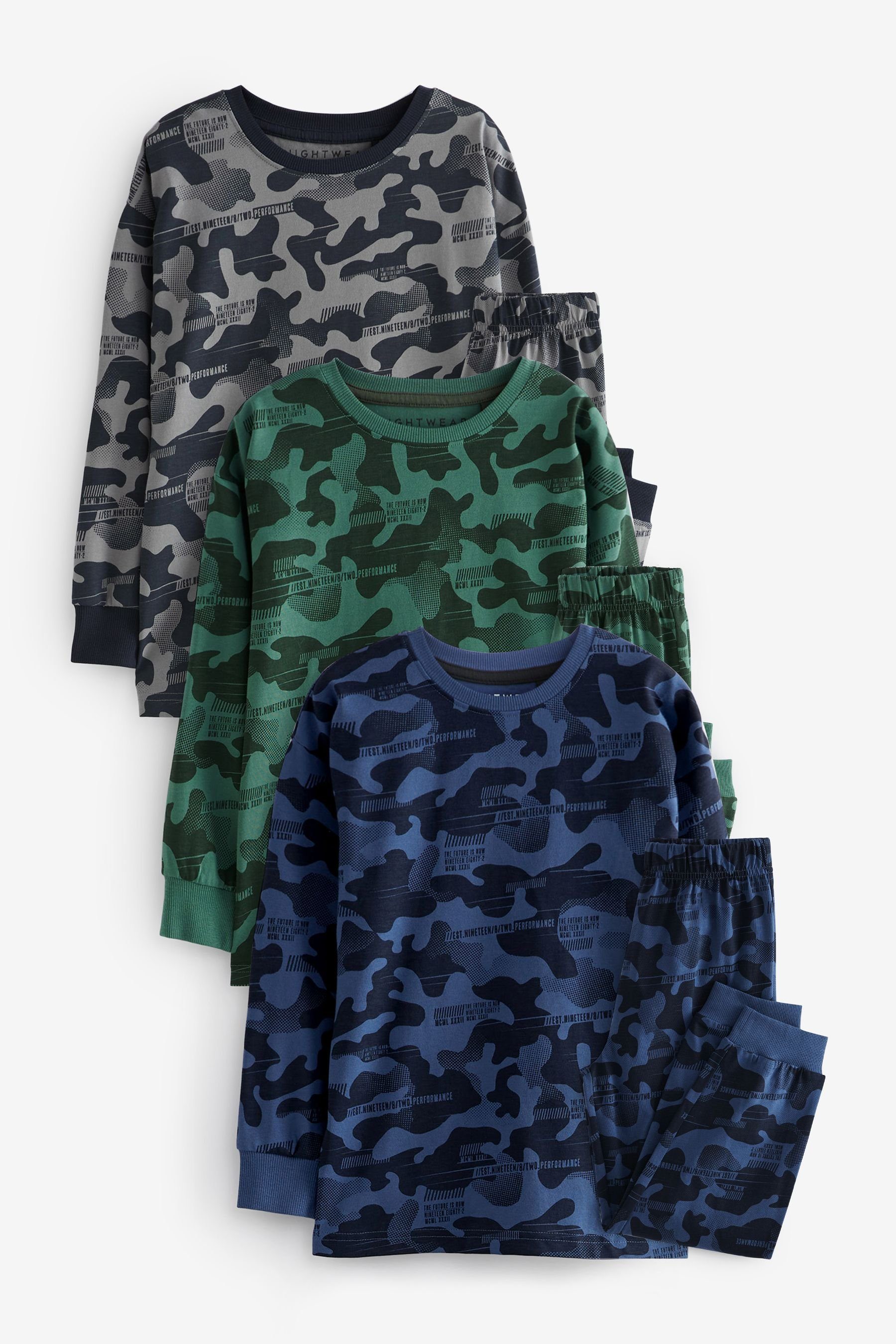 Pyjama 3er-Pack Schlafanzüge mit langen Ärmeln