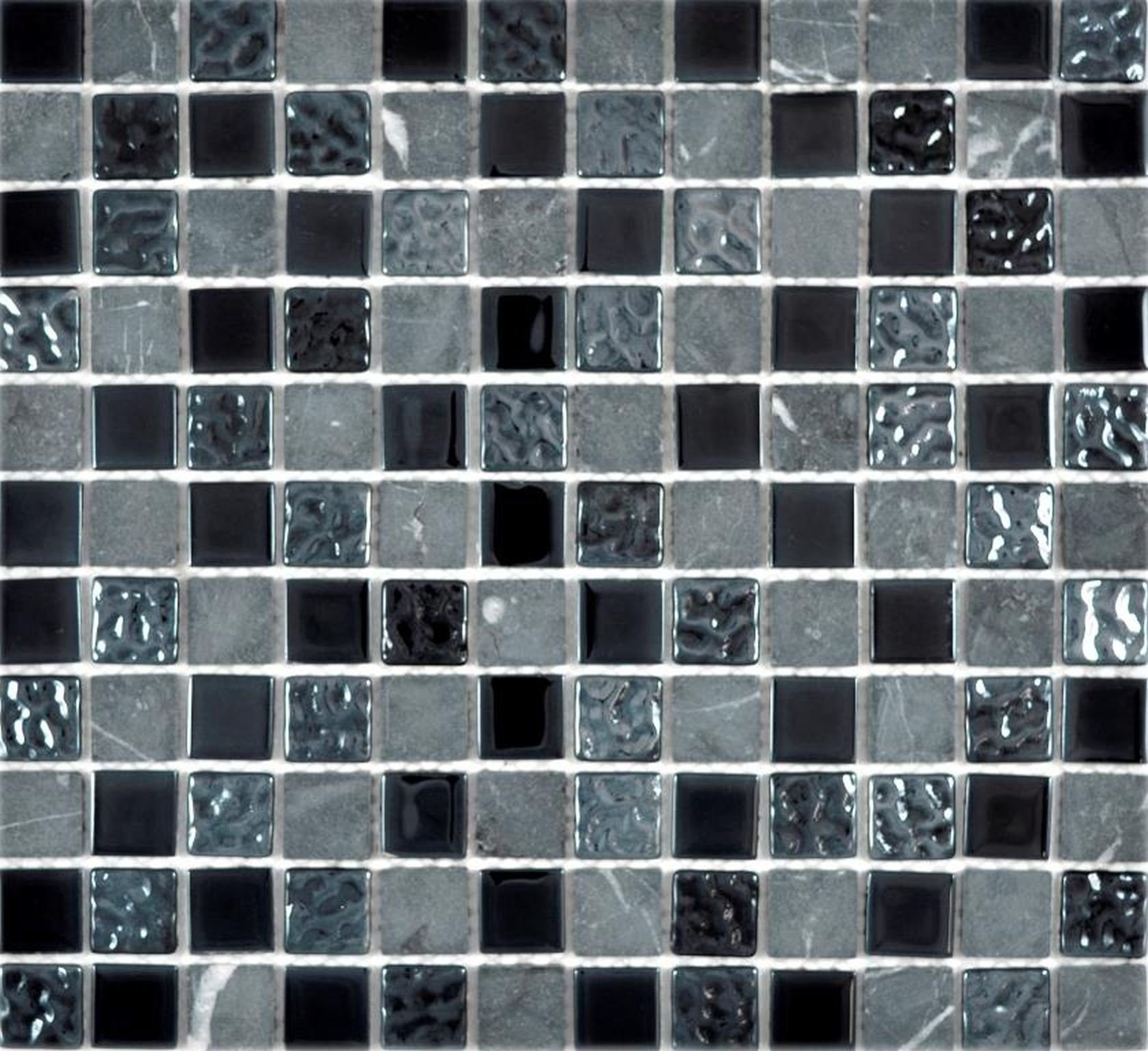 Mosani Mosaikfliesen Glasmosaik Naturstein Mosaik Rustikal steingrau schwarz