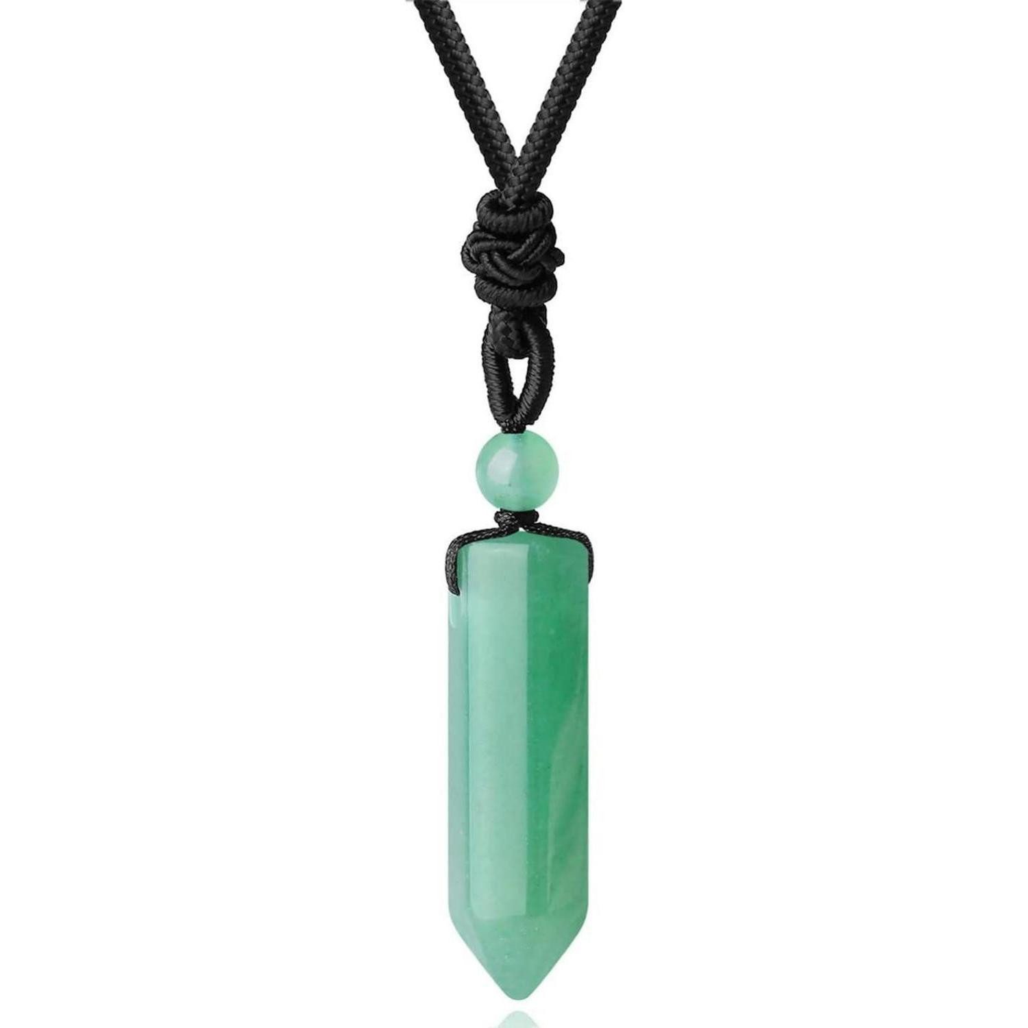 LuxusKollektion Kette und Anhänger Set Halskette Kristall Anhänger Sechseck Lederseil Reiki B-Grün Aventurin