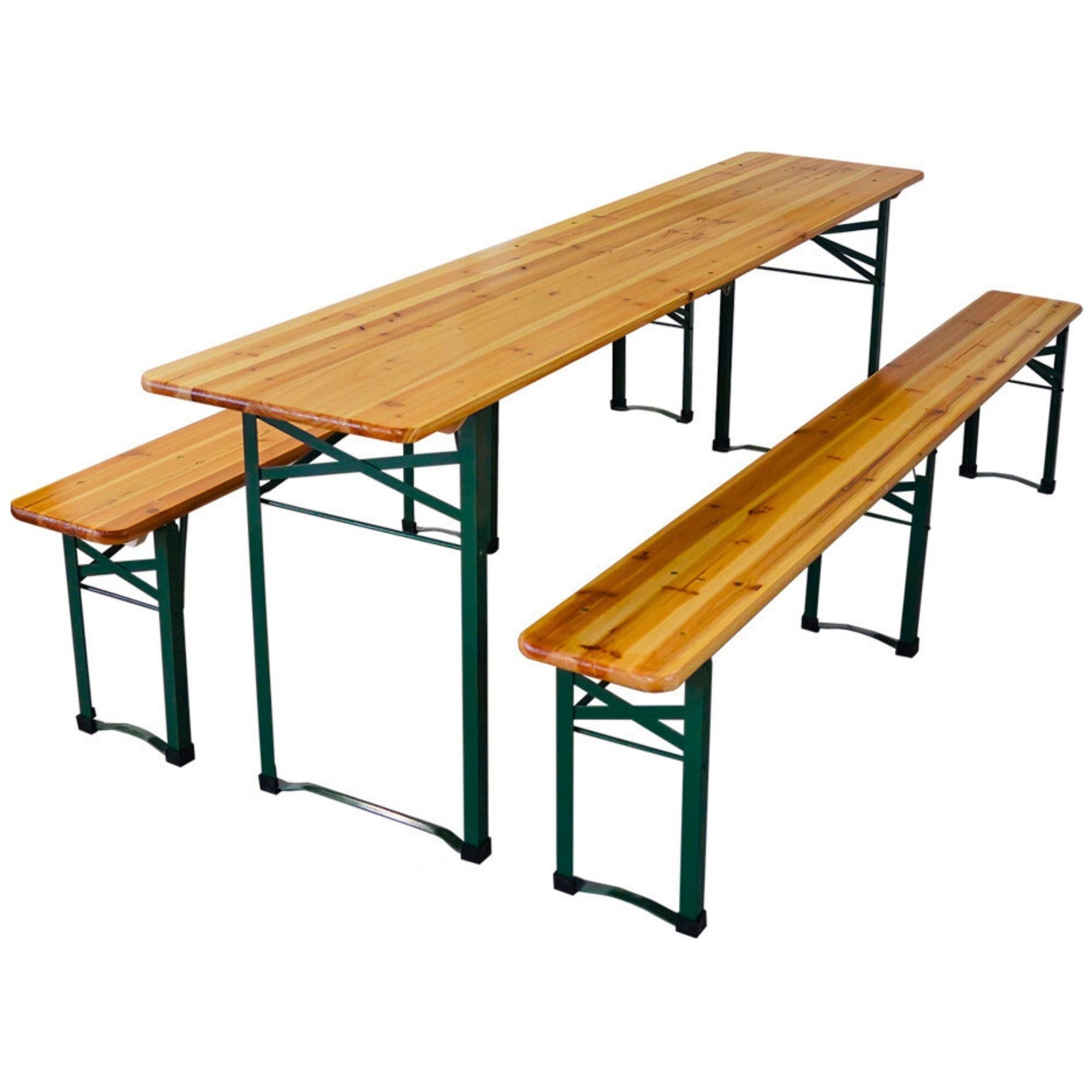 PROREGAL® Bierzeltgarnitur Bistrotisch 3-teilig mit 1x Tisch & 2x Bierbänke für 8 Personen, Bierzeltgarnitur Set mit Schirmhalterung und Bodenschoner