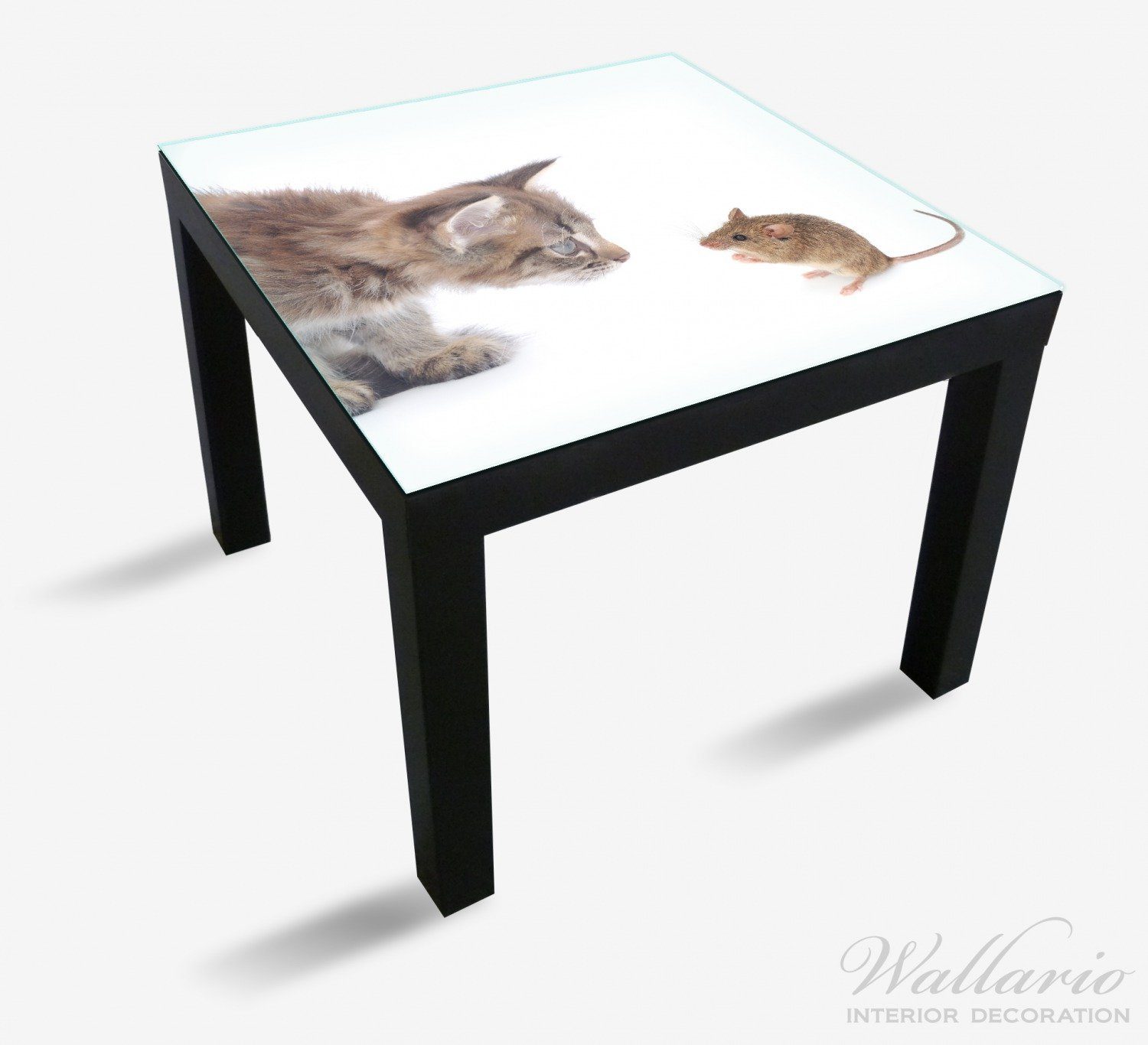 für Wallario Hintergrund Spielen weißer beim - Tisch Maus und (1 Tischplatte Ikea St), Lack Katze geeignet