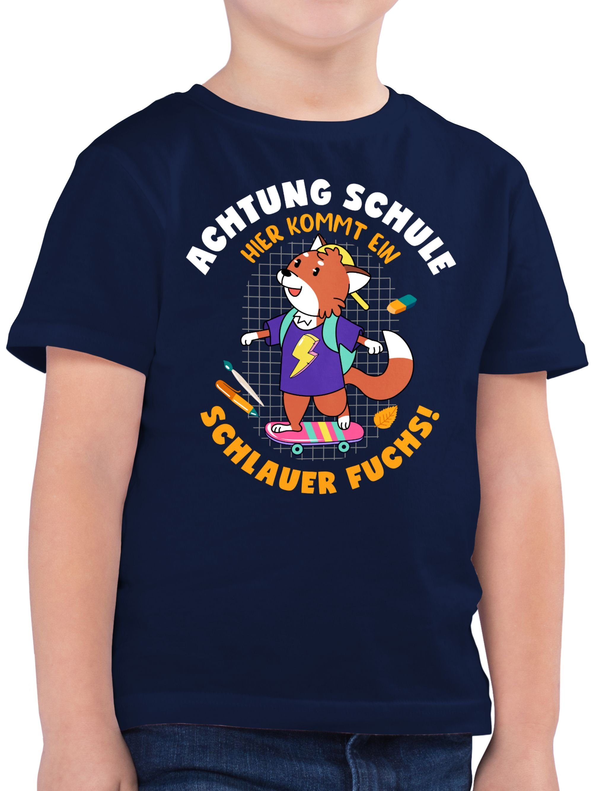 Shirtracer T-Shirt Schlauer Fuchs Einschulung Junge Schulanfang Geschenke 01 Dunkelblau