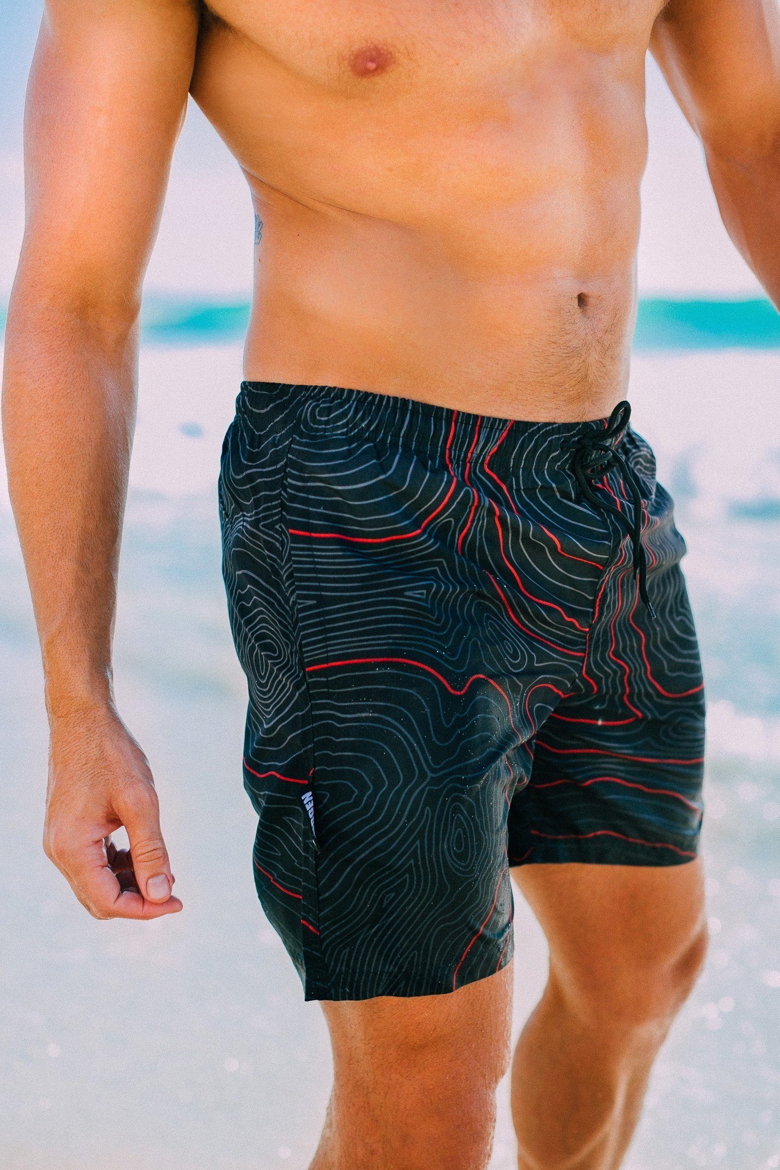 GUGGEN Mountain Badeshorts Badehose Herren Badeshorts Schnelltrocknend Kordelzug gestreift Schnelltrocknende Badehose für Männer mit Kordelzug und Innennetz