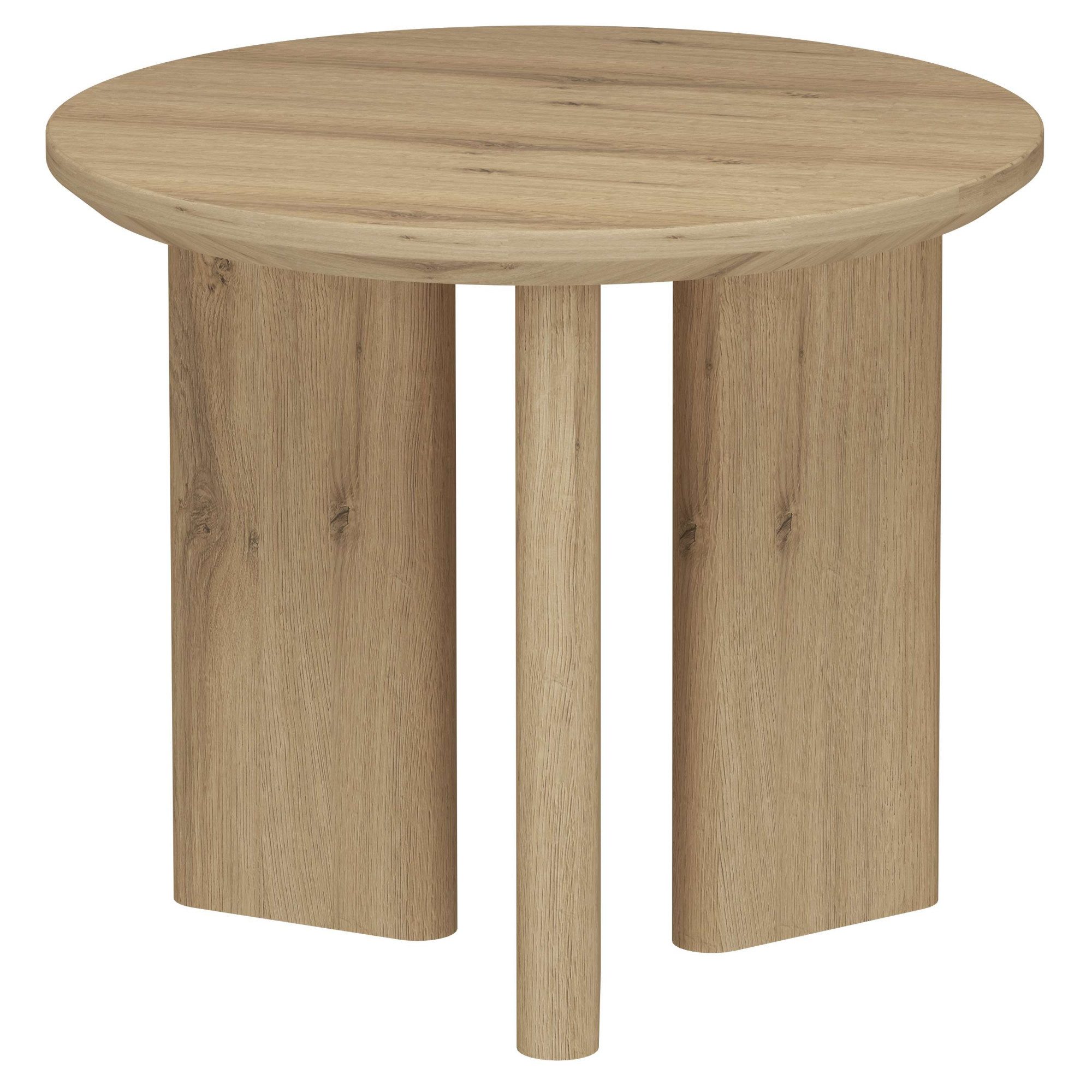 OTTO home Beistelltisch Cassian (1-St), warme Eichenoptik, außergewöhnliches Kreuzgestell, Ø 50 cm