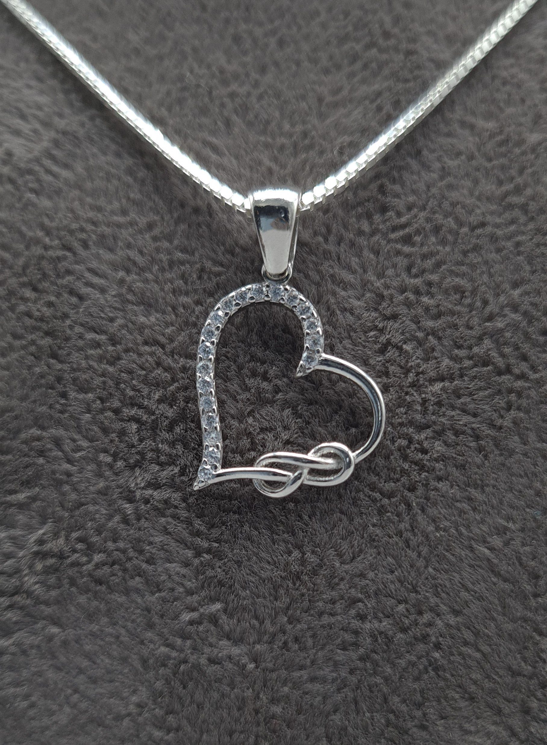 Infinity Kette 925 Zirkonia Herz mit Unendlichkeit Silber mit Anhänger rhodiniert NAHLE Anhänger Silberkette - Halskette,