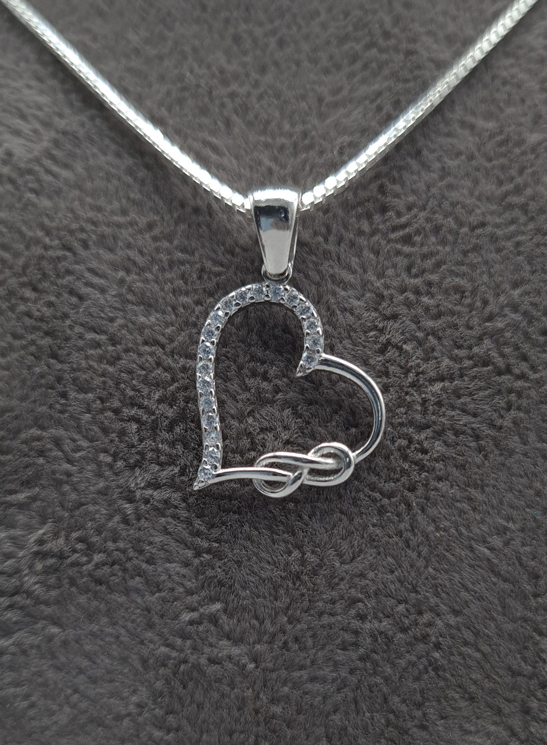 NAHLE Kette mit Anhänger Silberkette Herz Unendlichkeit Infinity Halskette, 925 Silber Anhänger mit Zirkonia - rhodiniert