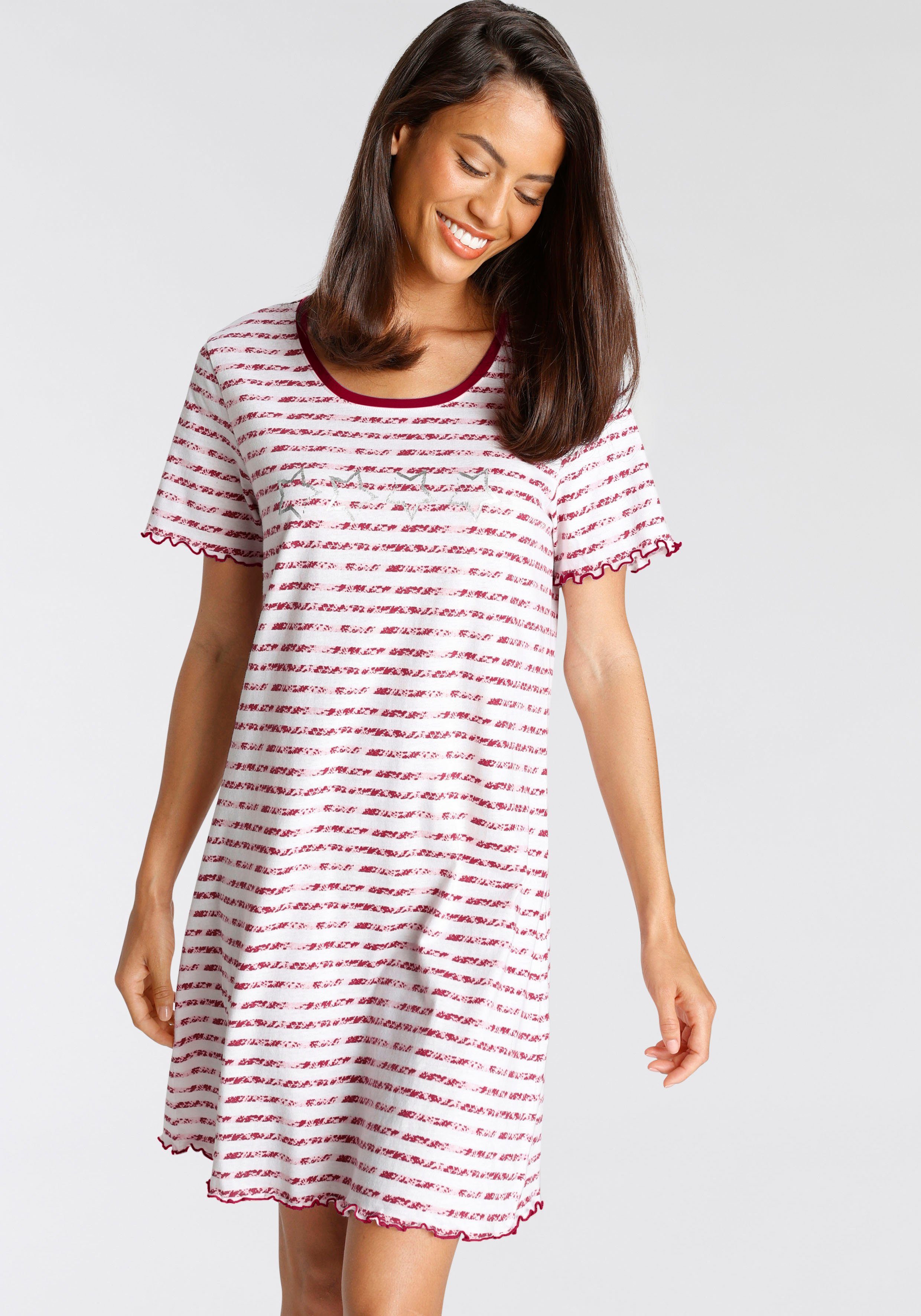 Kräuselsaum Vivance Dreams Sleepshirt pink-rot-gestreift mit