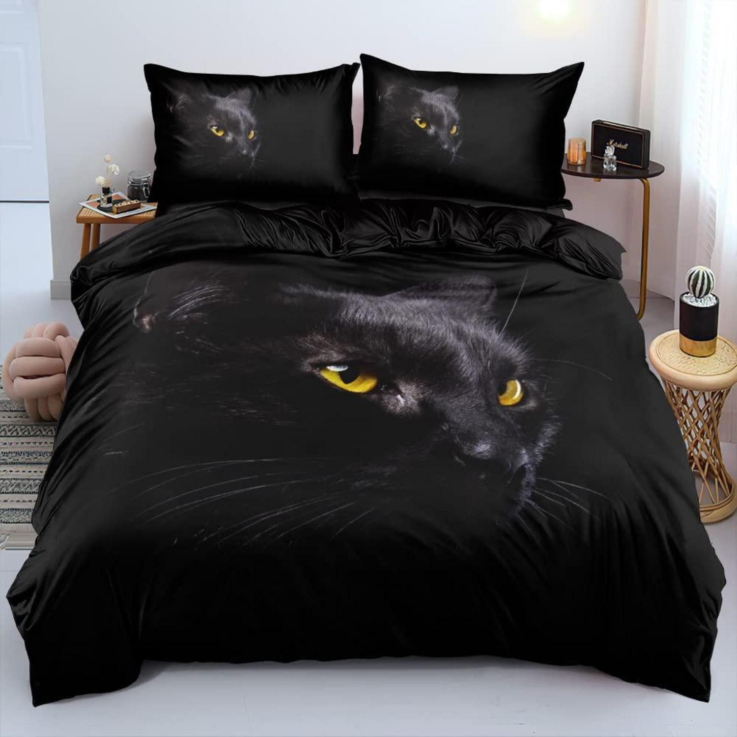 LuxusKollektion Jugendbettwäsche Katzen Bettwäsche 135x200 3D Wendebettwäsche Katze02, 2 teilig