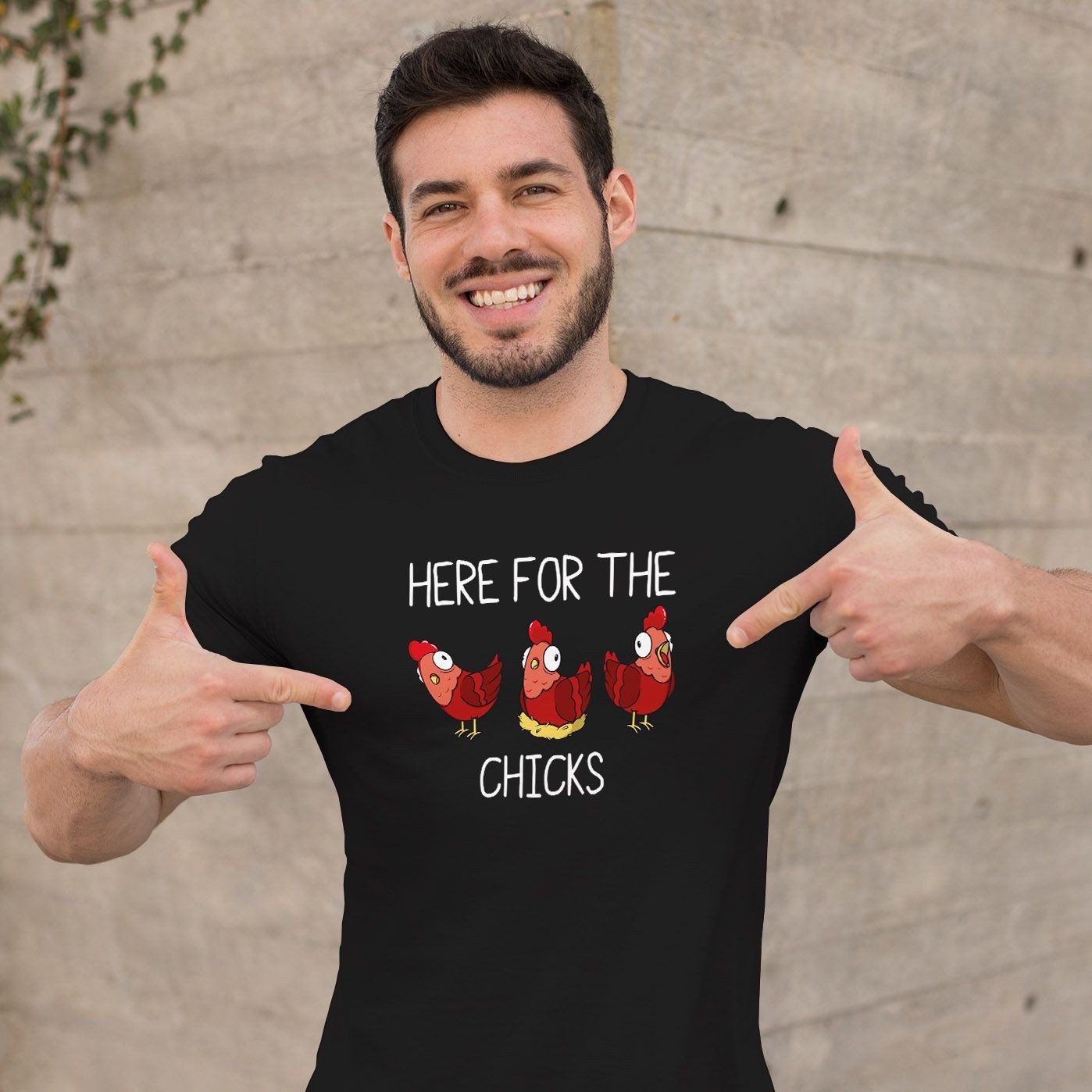 MoonWorks Print-Shirt Herren T-Shirt Here for the Chicks Partyshirt Mallorca Urlaub Hühner mit Print