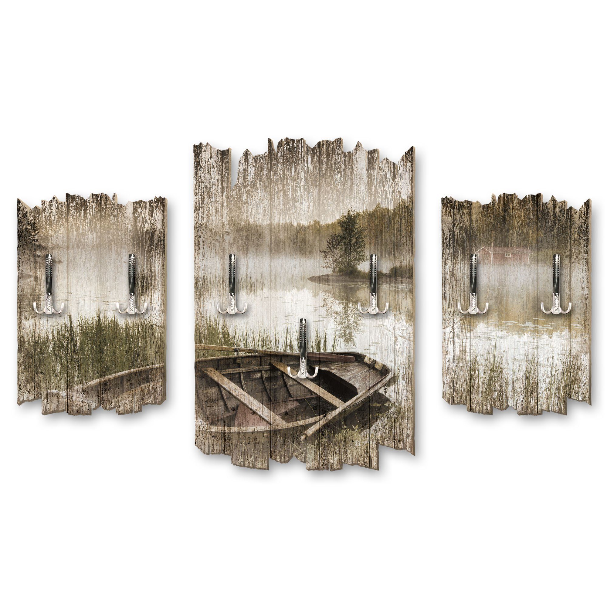 Kreative Feder Wandgarderobe Altes Boot, Dreiteilige Wandgarderobe aus Holz
