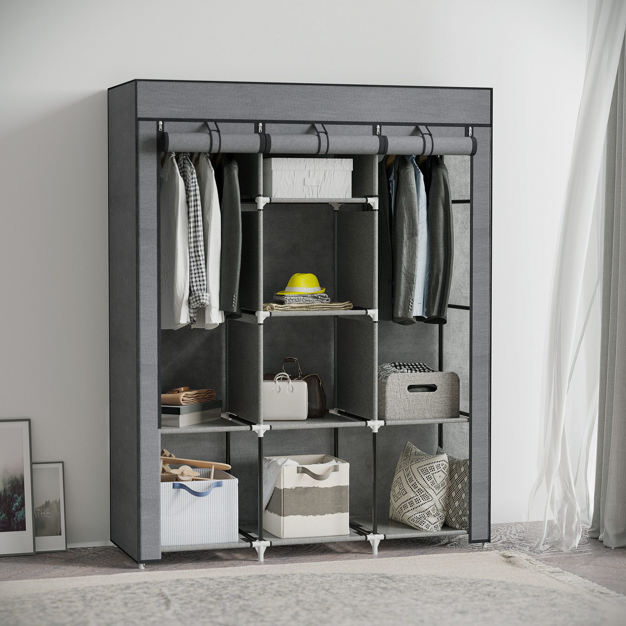 HOMCOM Stoffschrank Kleiderschrank mit Kleiderstangen, 8 günstig online kaufen