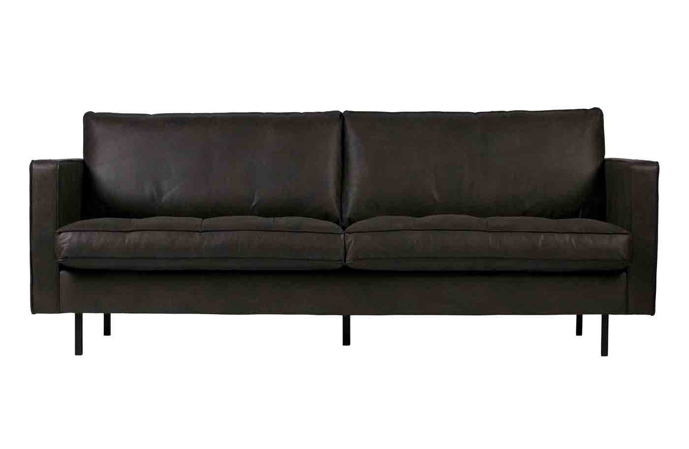 WOOOD Sofa Rodeo Classic Sofa 2,5 Sitzer Lederoptik, Schwarz