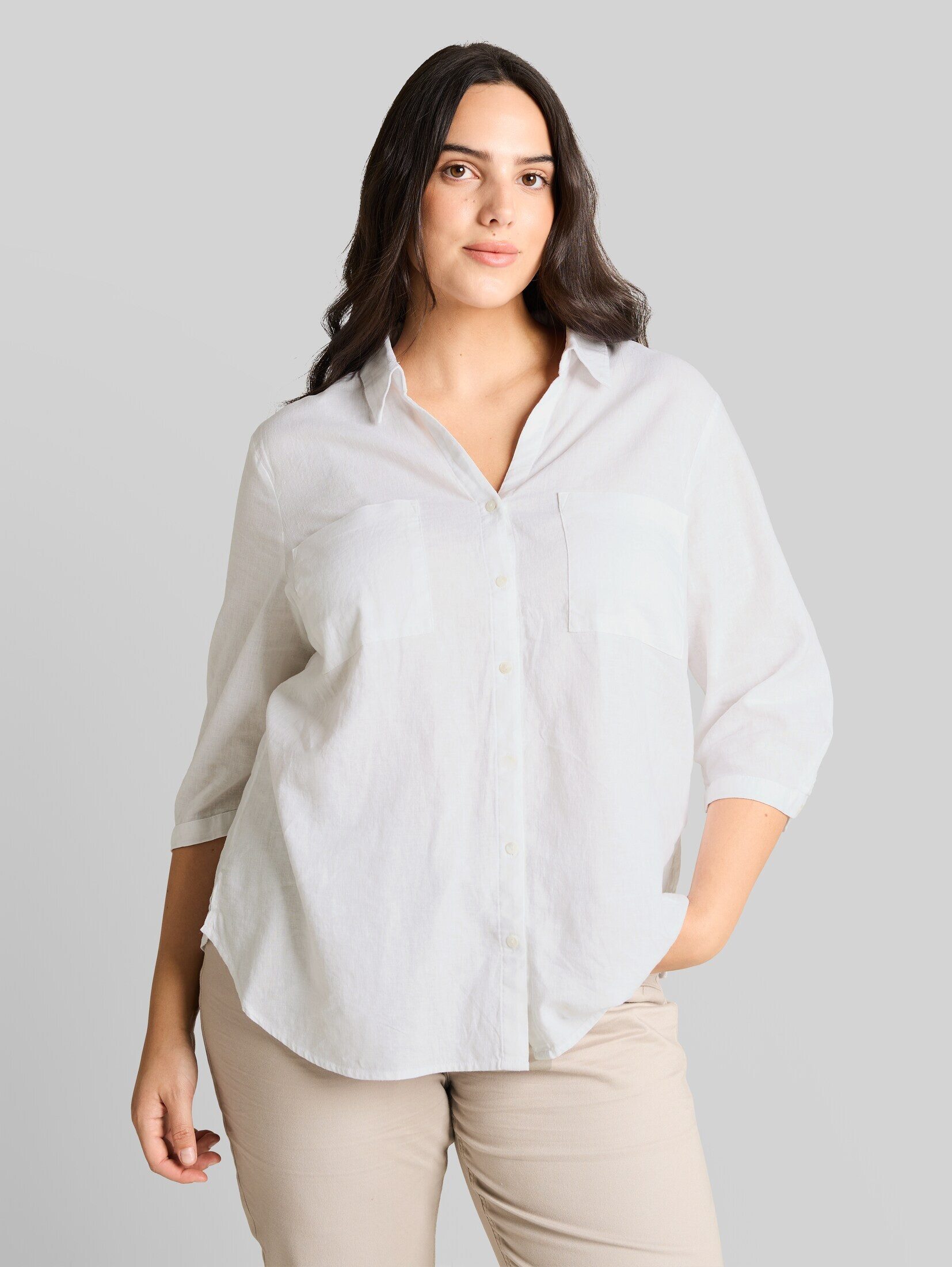 TOM TAILOR PLUS Langarmbluse Blusen & Shirts Plus Size - Hemdbluse mit Leinenanteil