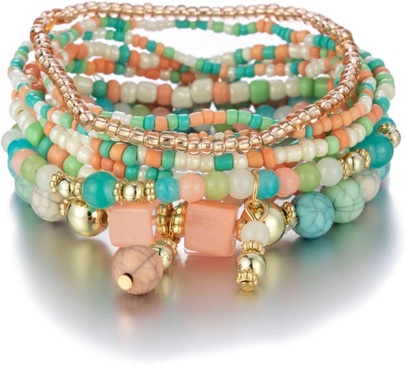 Alster  Herz Alster Herz Bead-Armband-Set Mehrschichtiges Bead Armband, bunt, trendy, mit Perlen J0450 (1-Teilig), boho Stil, dehnbar colorful