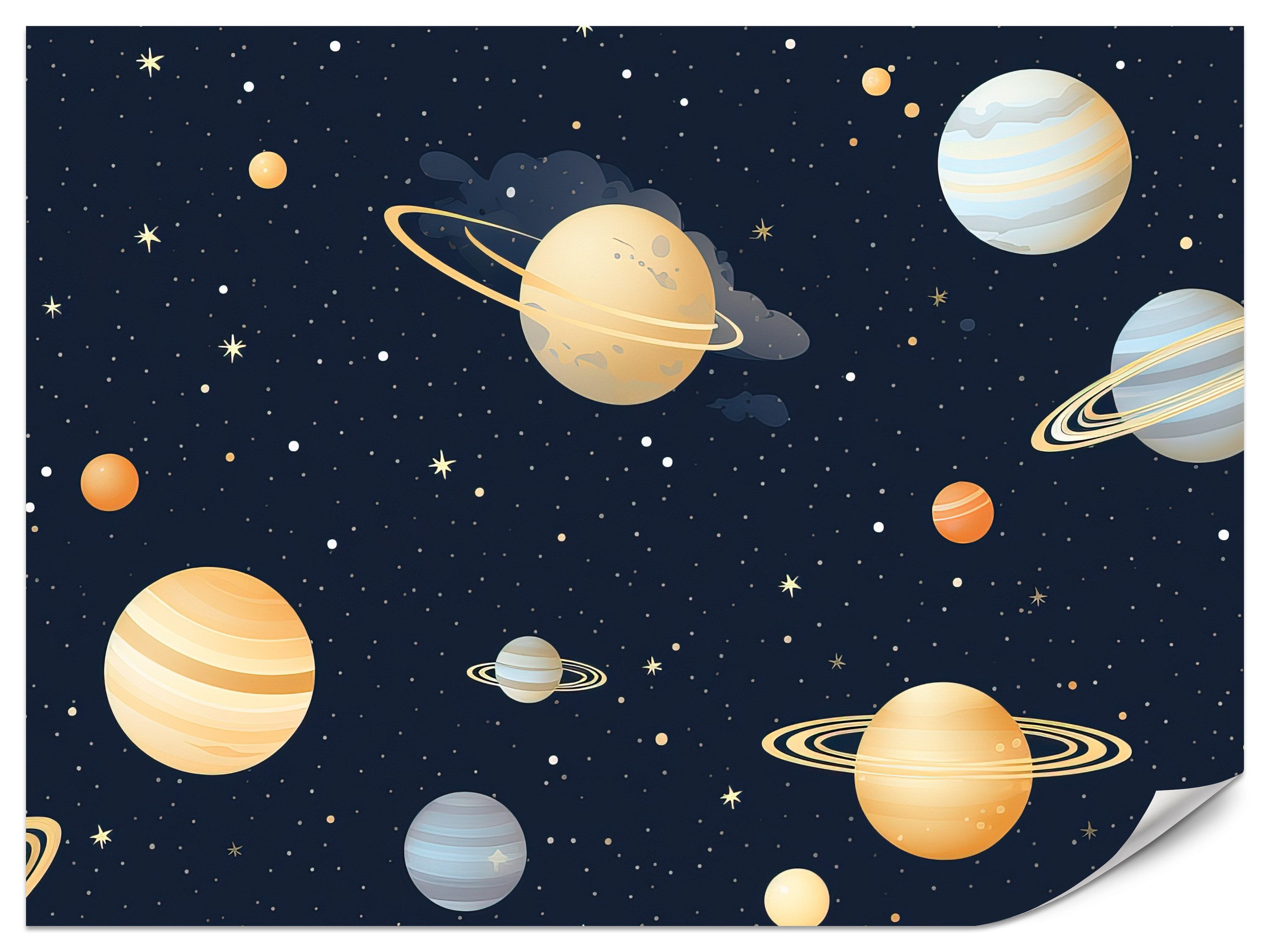Muralo Fototapete Vliestapete - Weltraum, Planeten, Sterne, Sonnensystem, Glatt, Grafisch, (Packung, 1 St., 100x70 cm), Kleber im Set, 3D-Optik, Ins Schlafzimmer