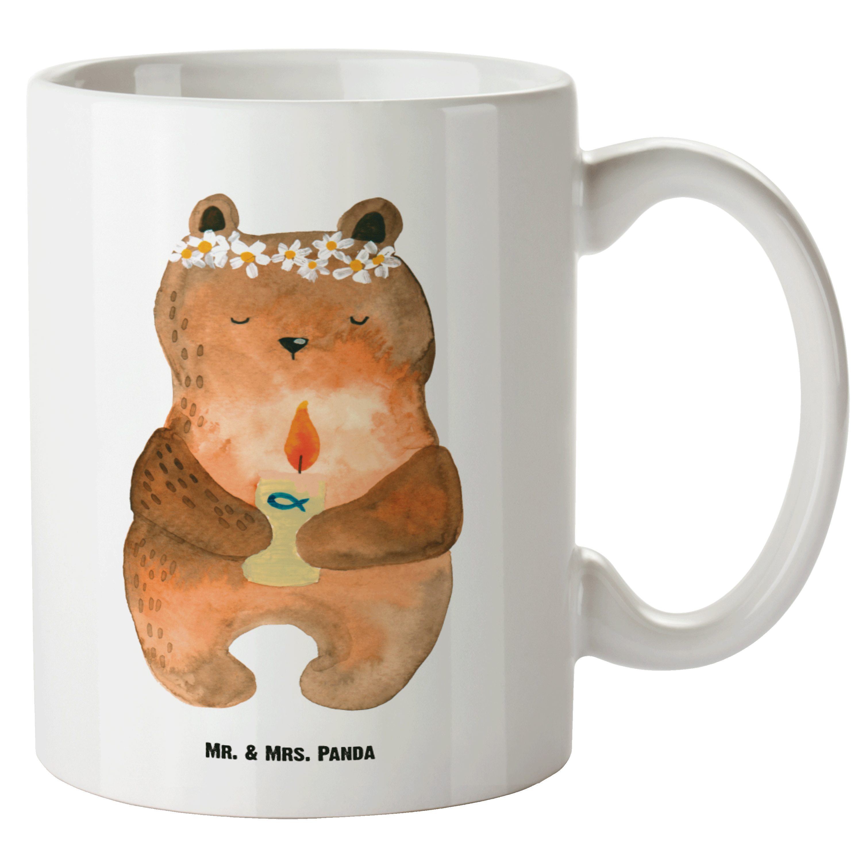 Mr. & Mrs. Panda Tasse Kommunion-Bär - Weiß - Geschenk, Grosse Kaffeetasse, Groß, Gottes Seg, XL Tasse Keramik