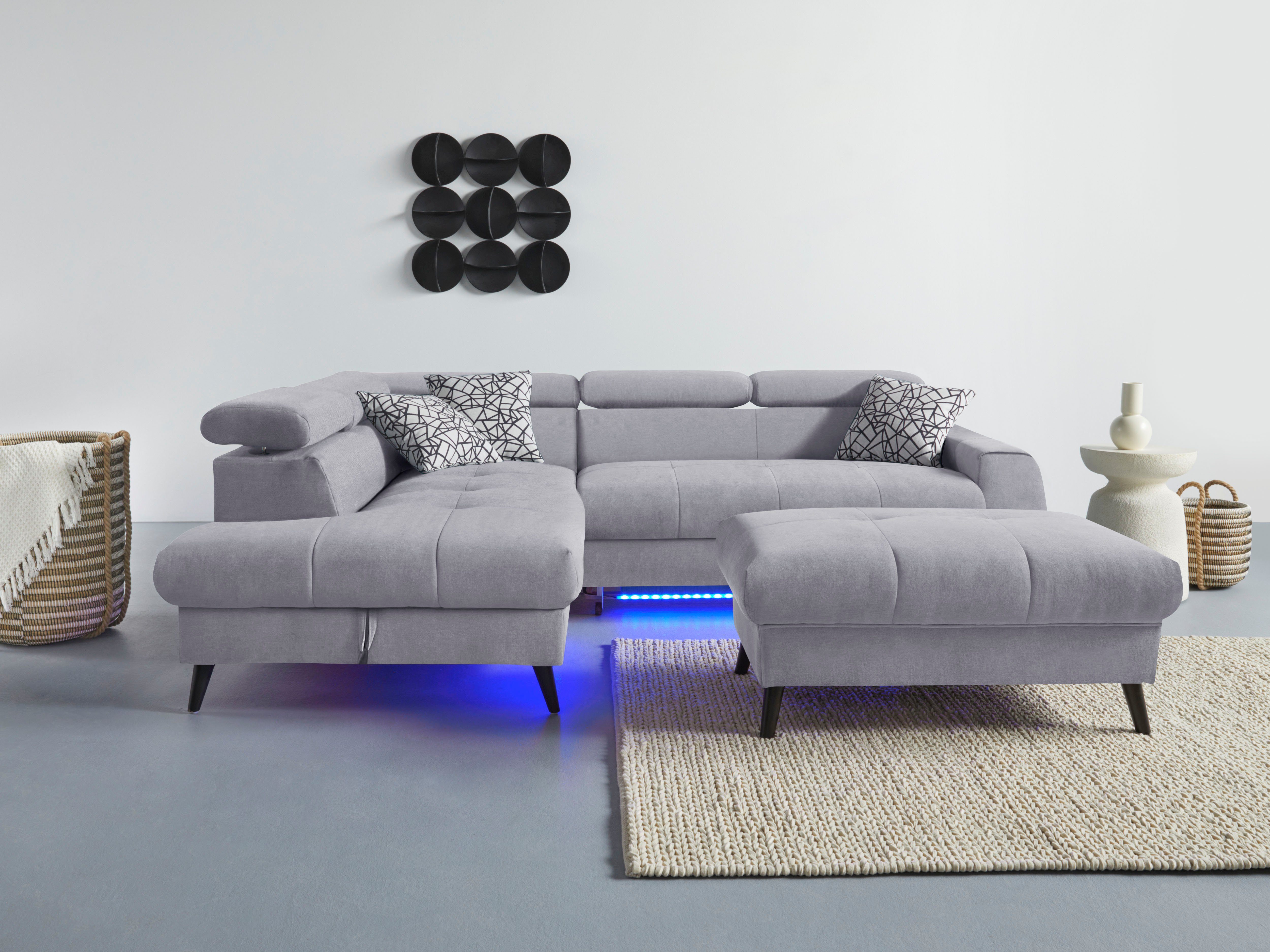 COTTA Ecksofa "Mia L-Form mit 3 Zierkissen", wahlweise mit Bettfunktion, Be günstig online kaufen