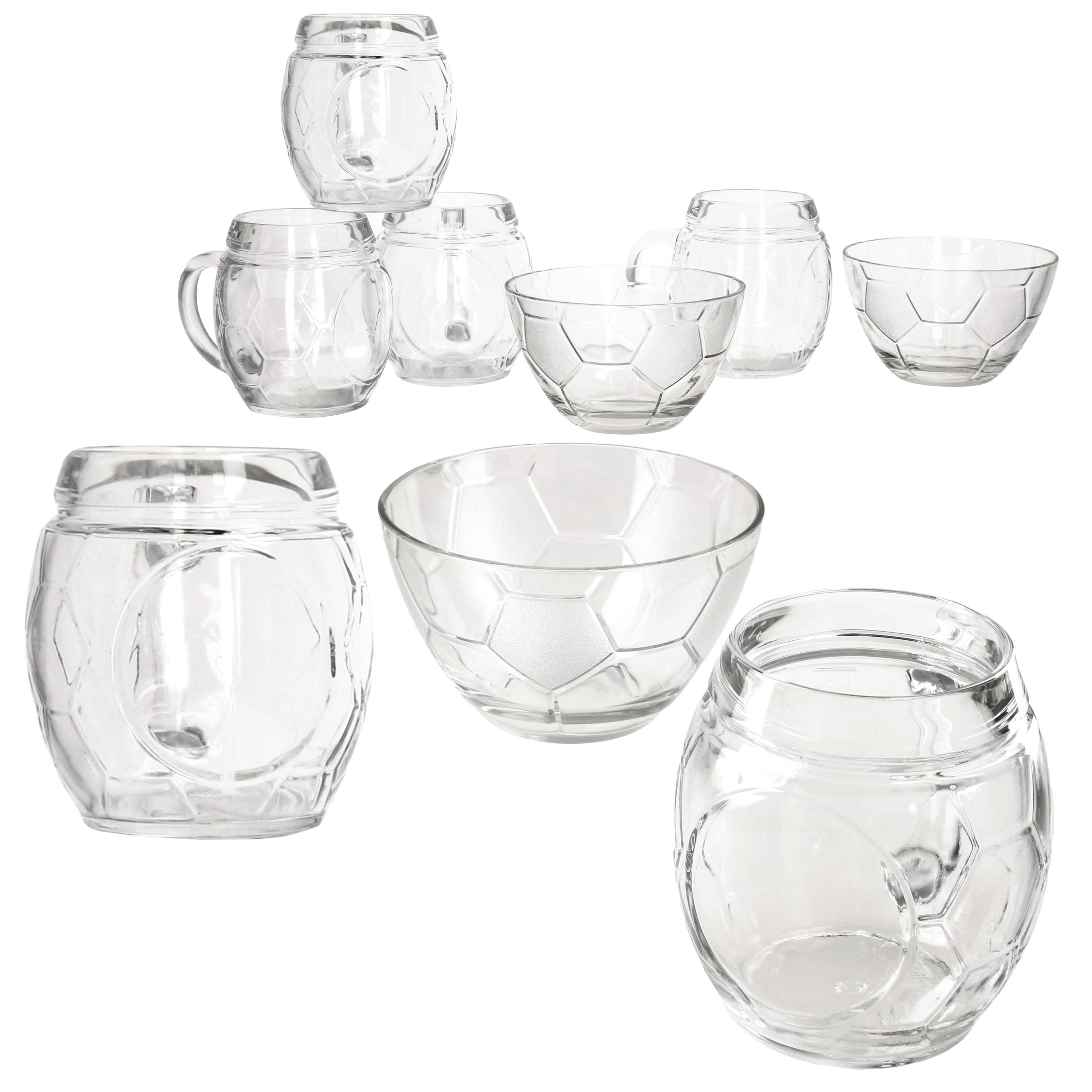 MamboCat Bierglas 9tlg Fußball Set Biergläser 0,5L geeicht & Schale Ball-Relief Krug, Glas