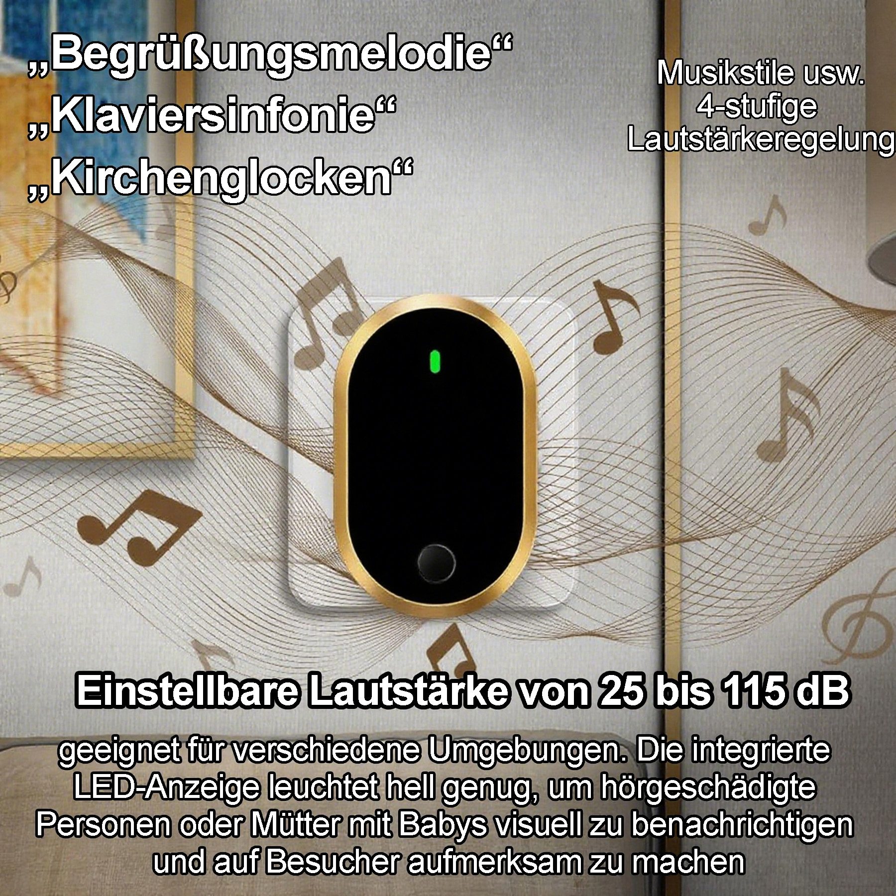 Senmudi Türklingel Funkklingel, Türklingel Funk Set, 300 m Reichweite, wasserdicht (Plug-in Empfänger mit LED-Blitz, 4 Lautstärkestufen, 60 Melodien), einfache Installation, Außen Haustürklingel