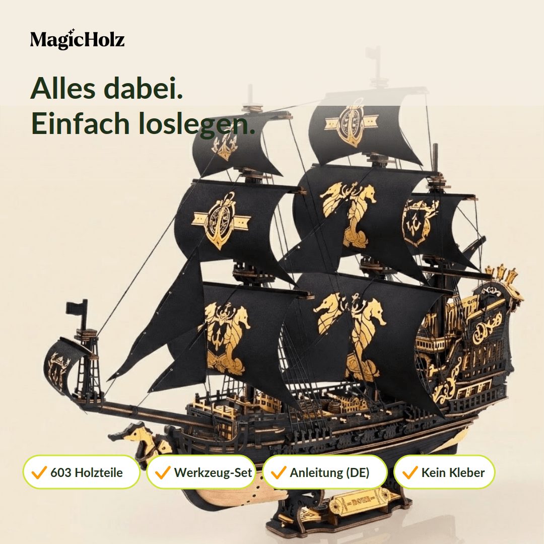 Robotime Modellbausatz Seahorse Barque Piratenschiff Black Pearl aus Holz, (603-tlg)