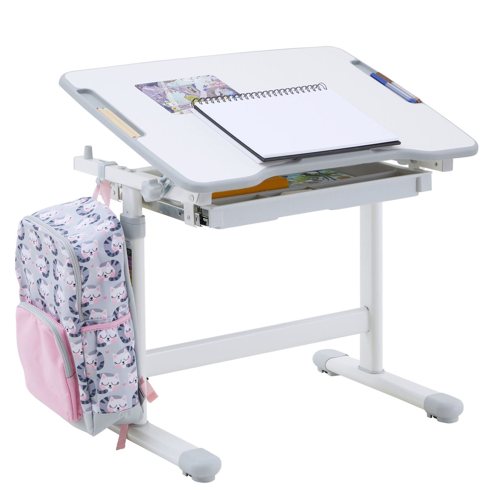 CARO-Möbel Kinderschreibtisch VITA, Kinderschreibtisch weiß/grau Schreibtisch höhenverstellbar neigbar Kin