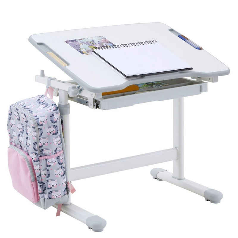 CARO-Möbel Kinderschreibtisch VITA, Kinderschreibtisch weiß/grau höhenverstellbar neigbar Schreibtisch Kin