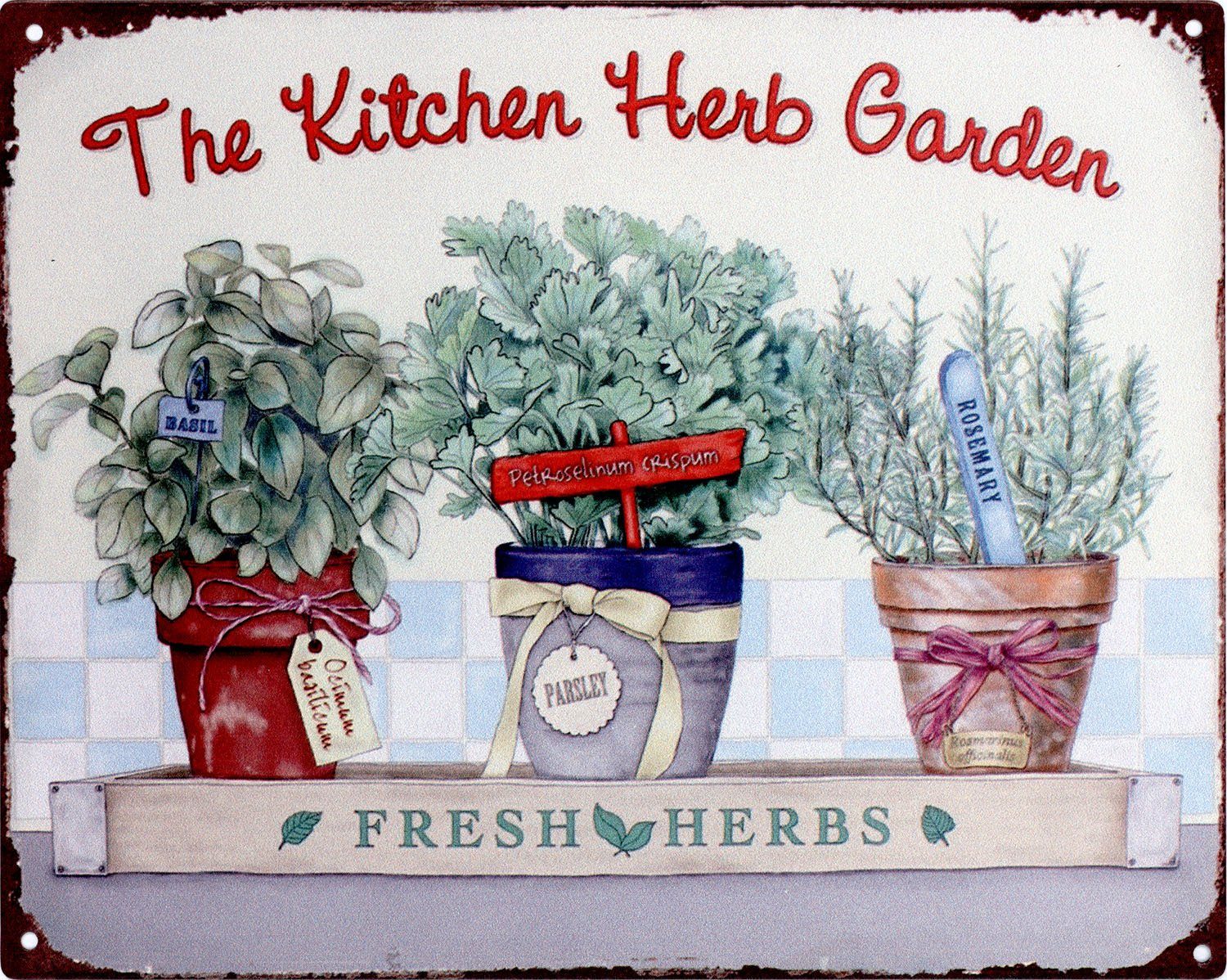 Metallschild Blechschild Kitchen Garden Herbs Kräuter