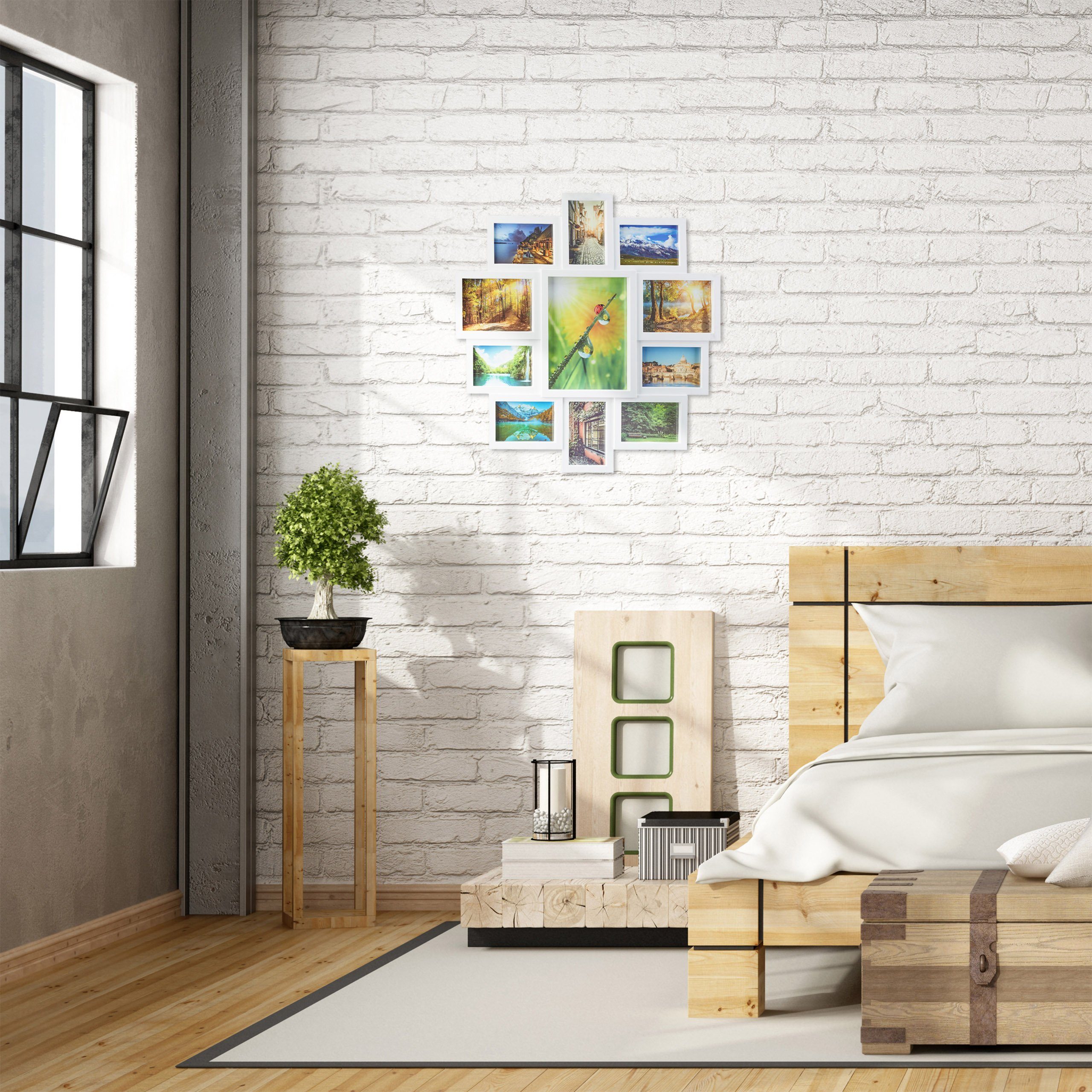 relaxdays Staffelbilderrahmen Bilderrahmen Collage 11 Fotos, weiß günstig online kaufen