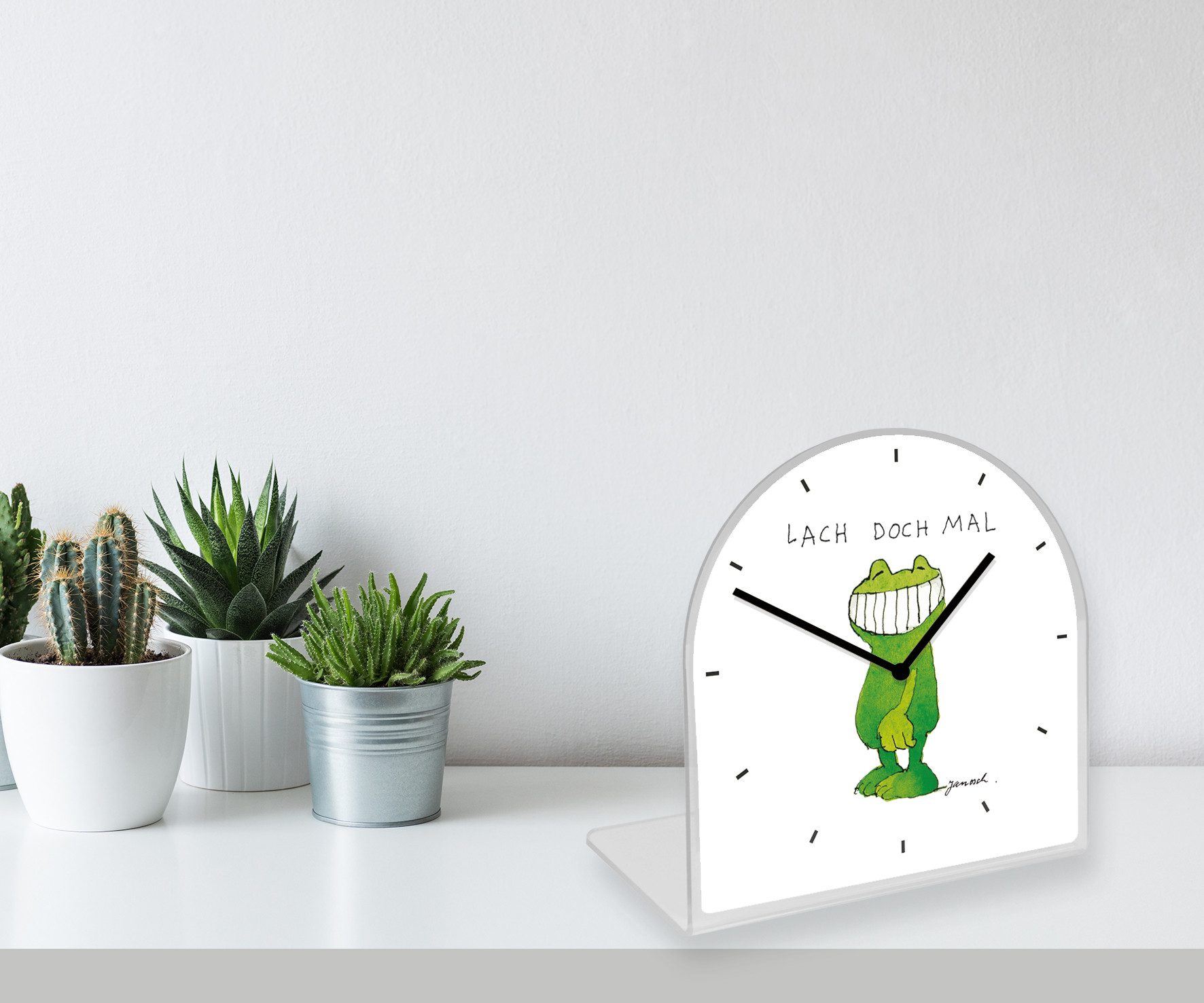 LuckyLinde Tischuhr Der Frosch Janosch Tischuhr aus Acrylglas, Uhr, bedruckt, geräuschlos, modern