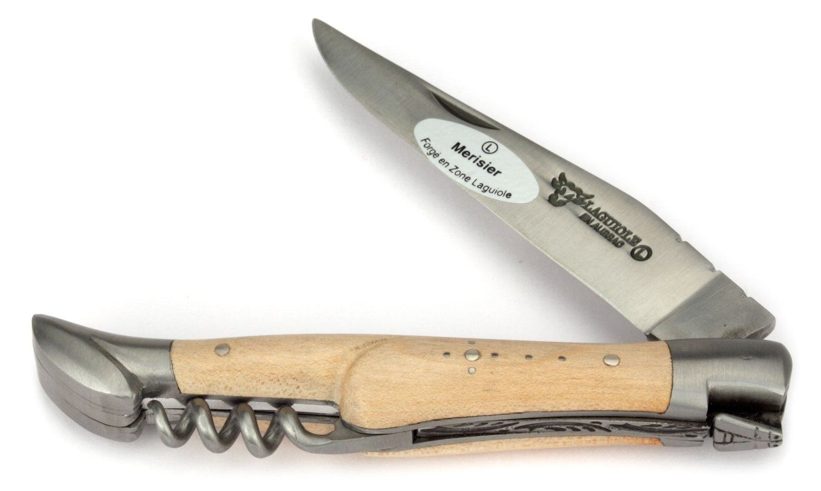 Laguiole en Aubrac Taschenmesser L0311ERIS, Griff 11cm Kirschholz - Feder verziert - Korkenzieher - Stahl matt