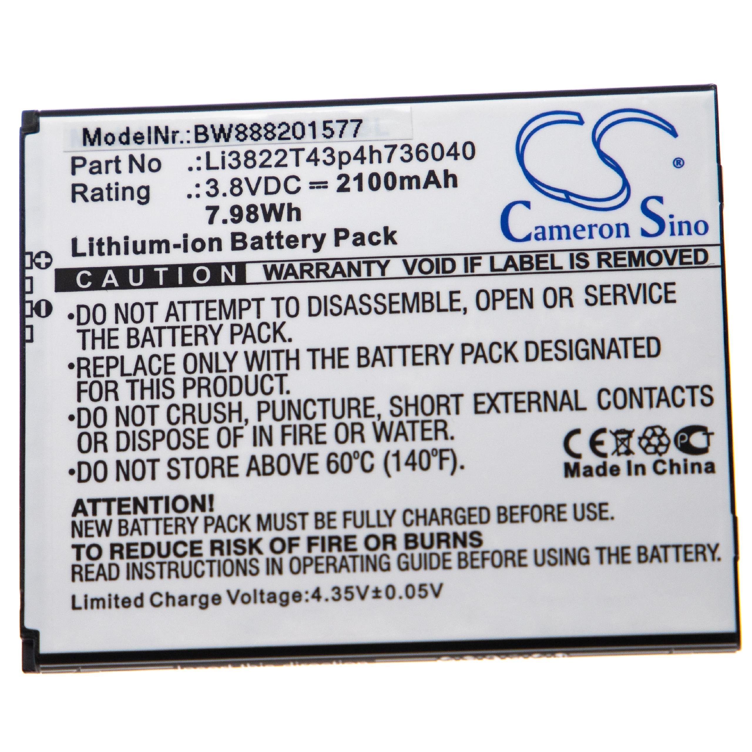 vhbw Ersatz für Vodafone / ZTE Li3822T43p4h736040 für Smartphone-Akku Li-Ion 2100 mAh (3,8 V)