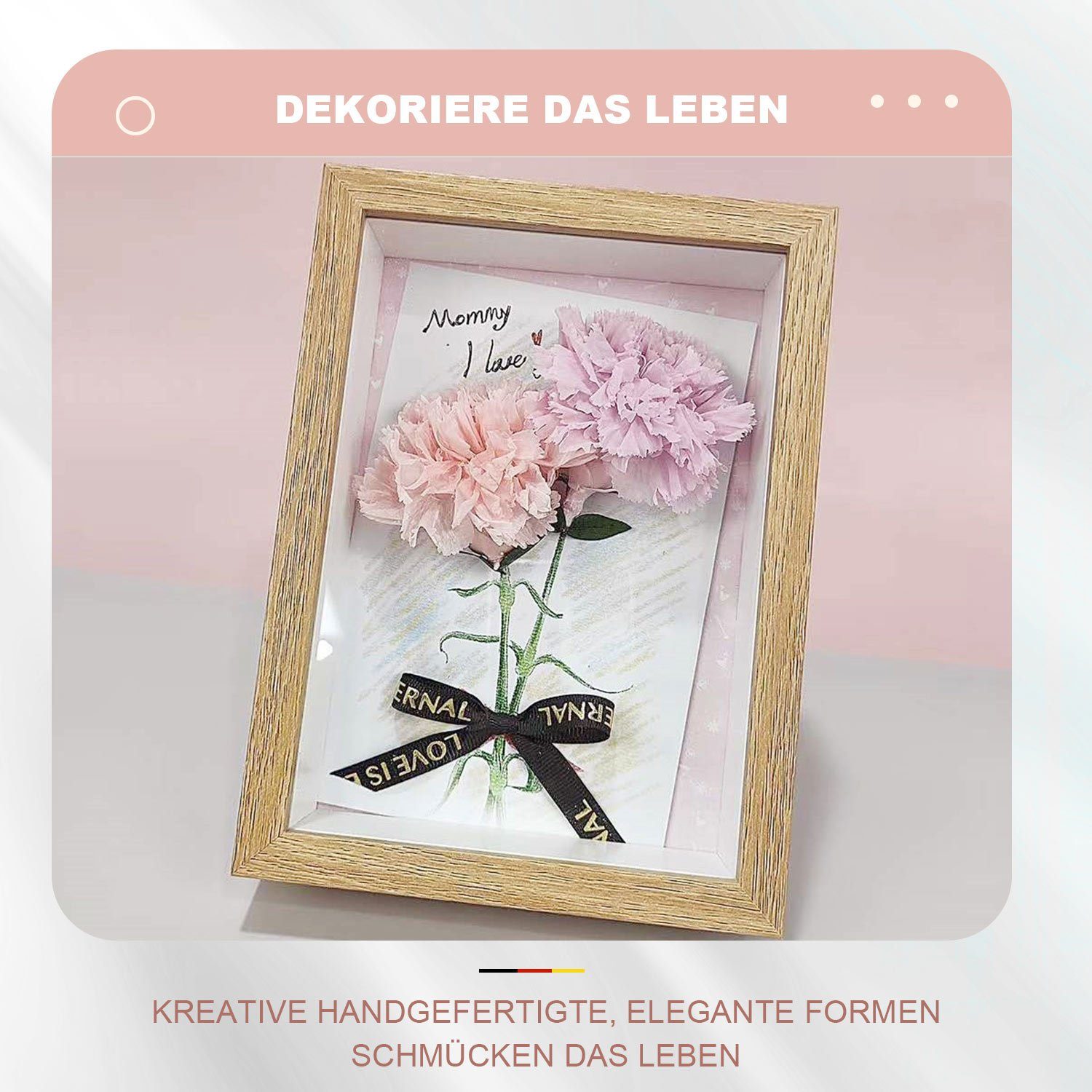 handgemachte Befüllen Form Quadratische Ewige konservierte Rosa Rose, Kunstblume Nelke MAGICSHE, zum