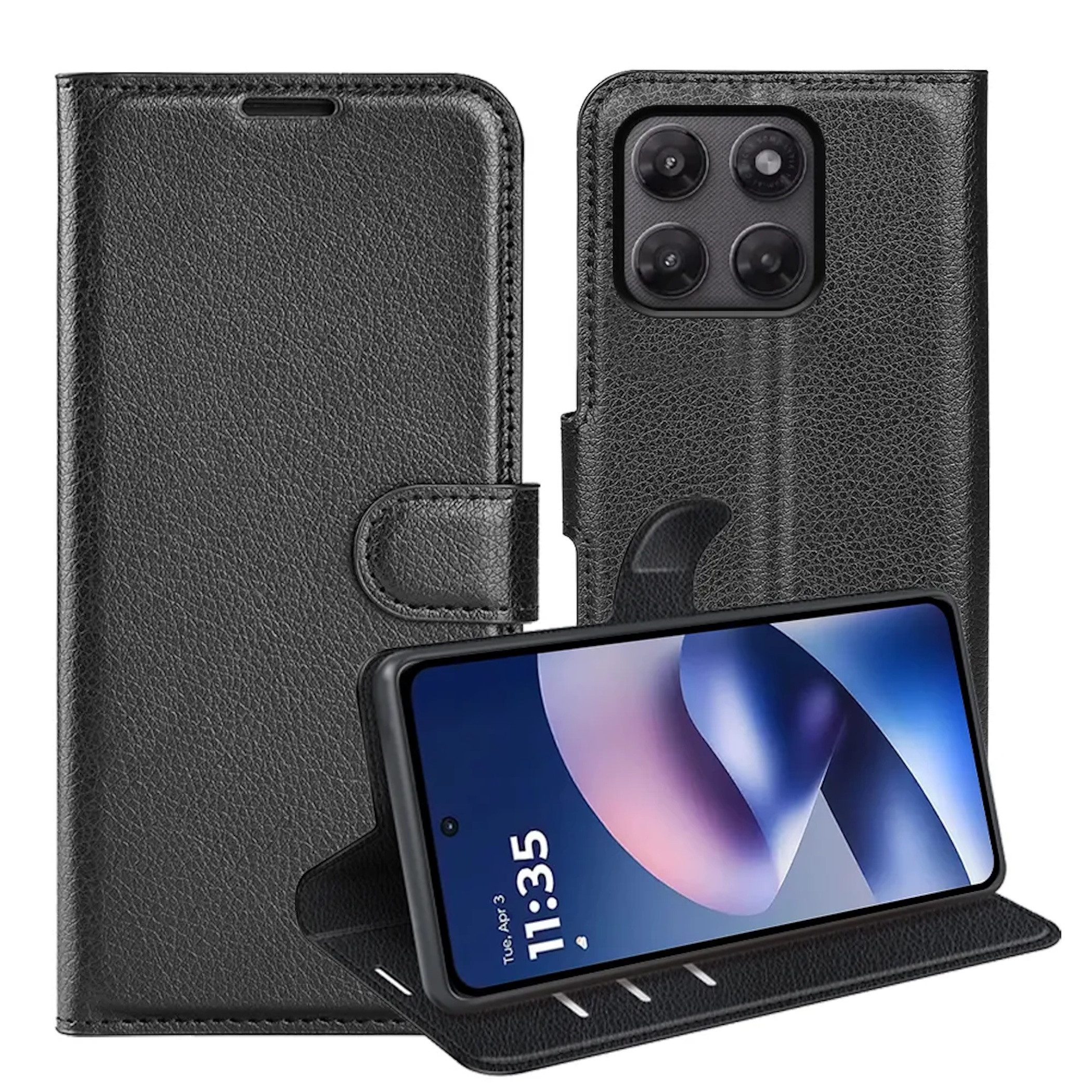 Wigento Handyhülle Klapphülle Motorola Moto G37 / Power G47 5G Kunstleder Schutz Tasche 6,67 Zoll, Kunstleder Hülle mit Kartenfächern und Standfunktion