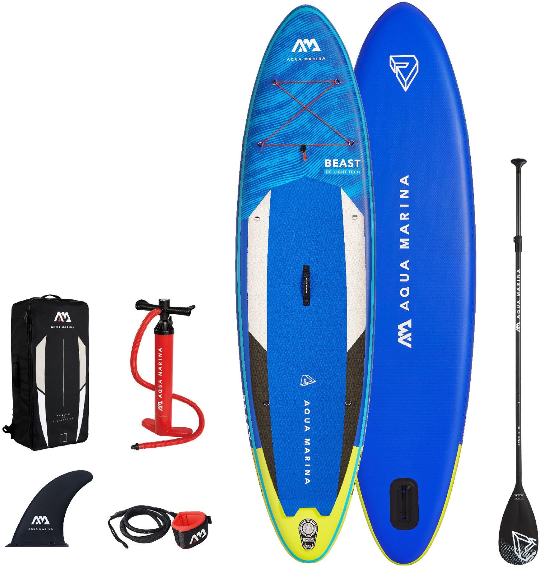 Beast und SUP-Board (Set, Marina Paddel, Inflatable Aqua 6 tlg., Pumpe Stand-Up, mit Transportrucksack)