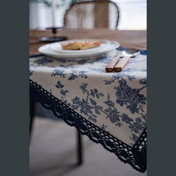AUKUU Tischläufer Tischfahne Tischfahne bedruckt pastoral marineblau Rosenblüten, Tisch Teefahne Abendessen Fahnenstreifen
