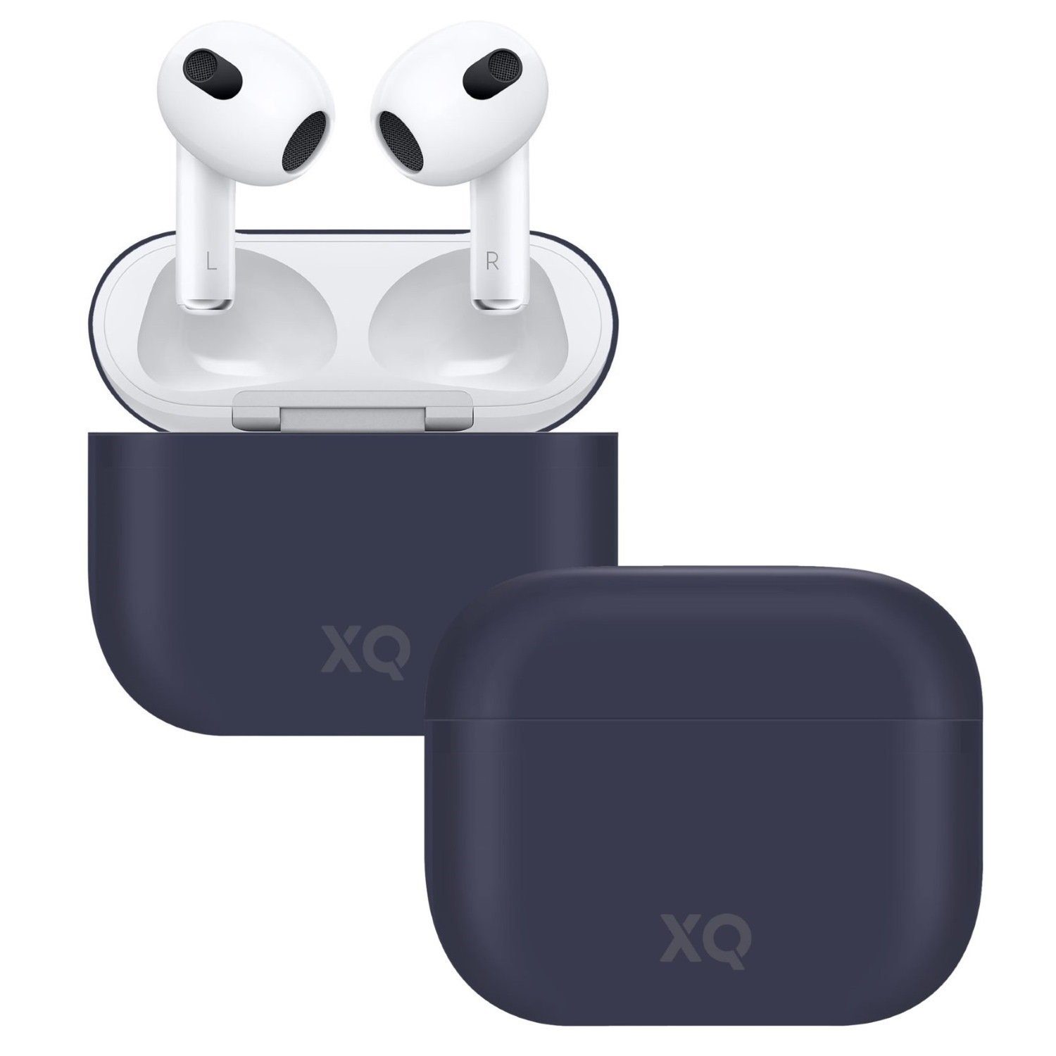 XQISIT Etui Silikon Skin Case Cover Schutz-Hülle Blau Headset (passend für Ladecase Apple AirPods 3 Bluetooth Ohrhörer Kopfhörer)