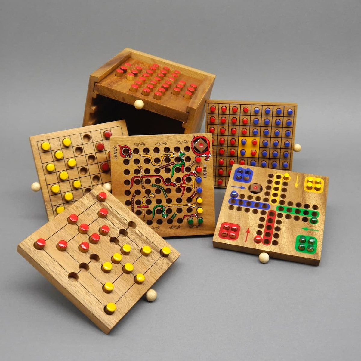 ROMBOL Denkspiele Spiel SPIELESAMMLUNG - 6 verschiedene Brettspiele, Brettspiel, Holzspiel
