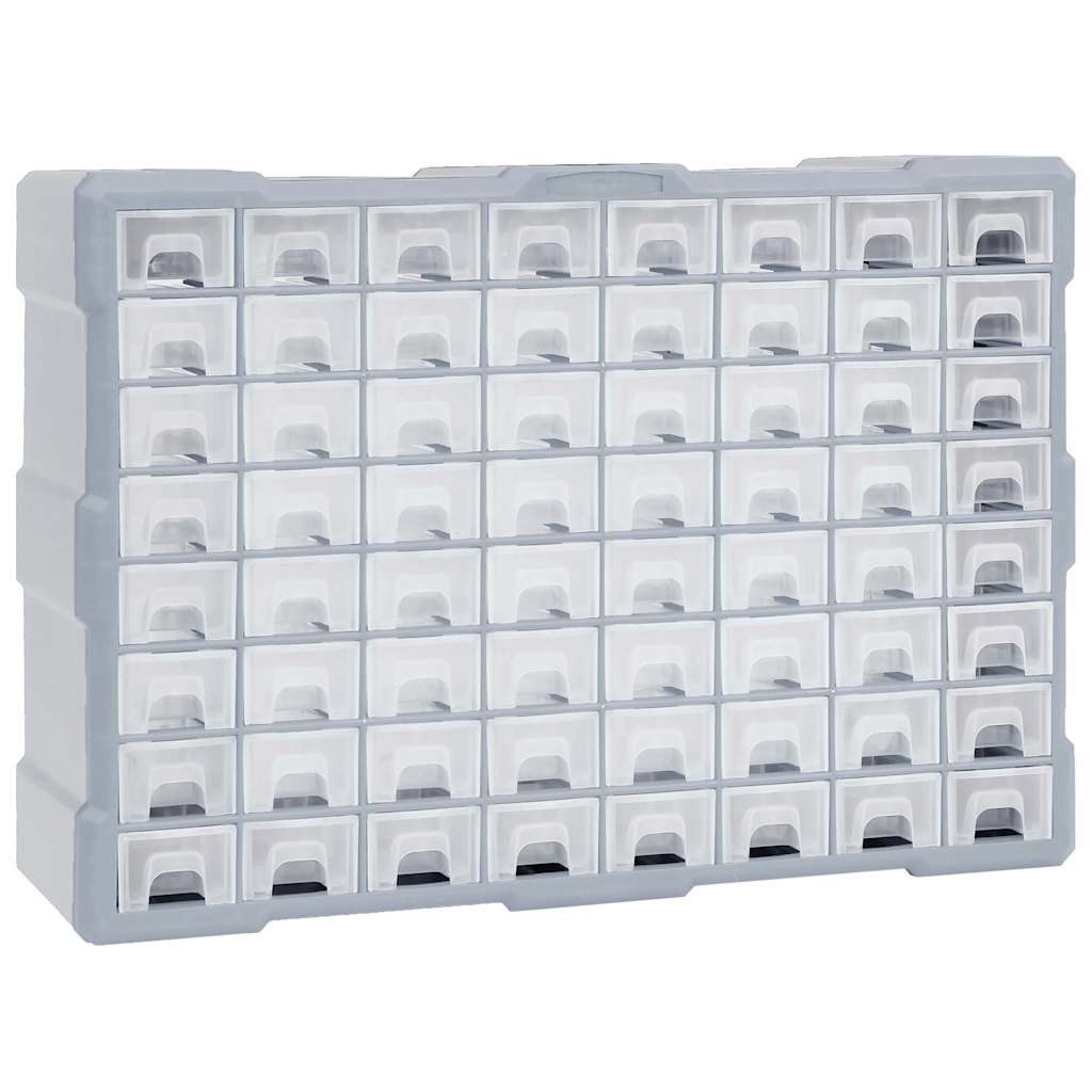 furnicato Werkzeugschrank Schubladen-Organizer 52 x 16 x 37,5 cm Grau (1-St) Wandmontierbarer Sortimentskasten mit 64 transparenten Fächern