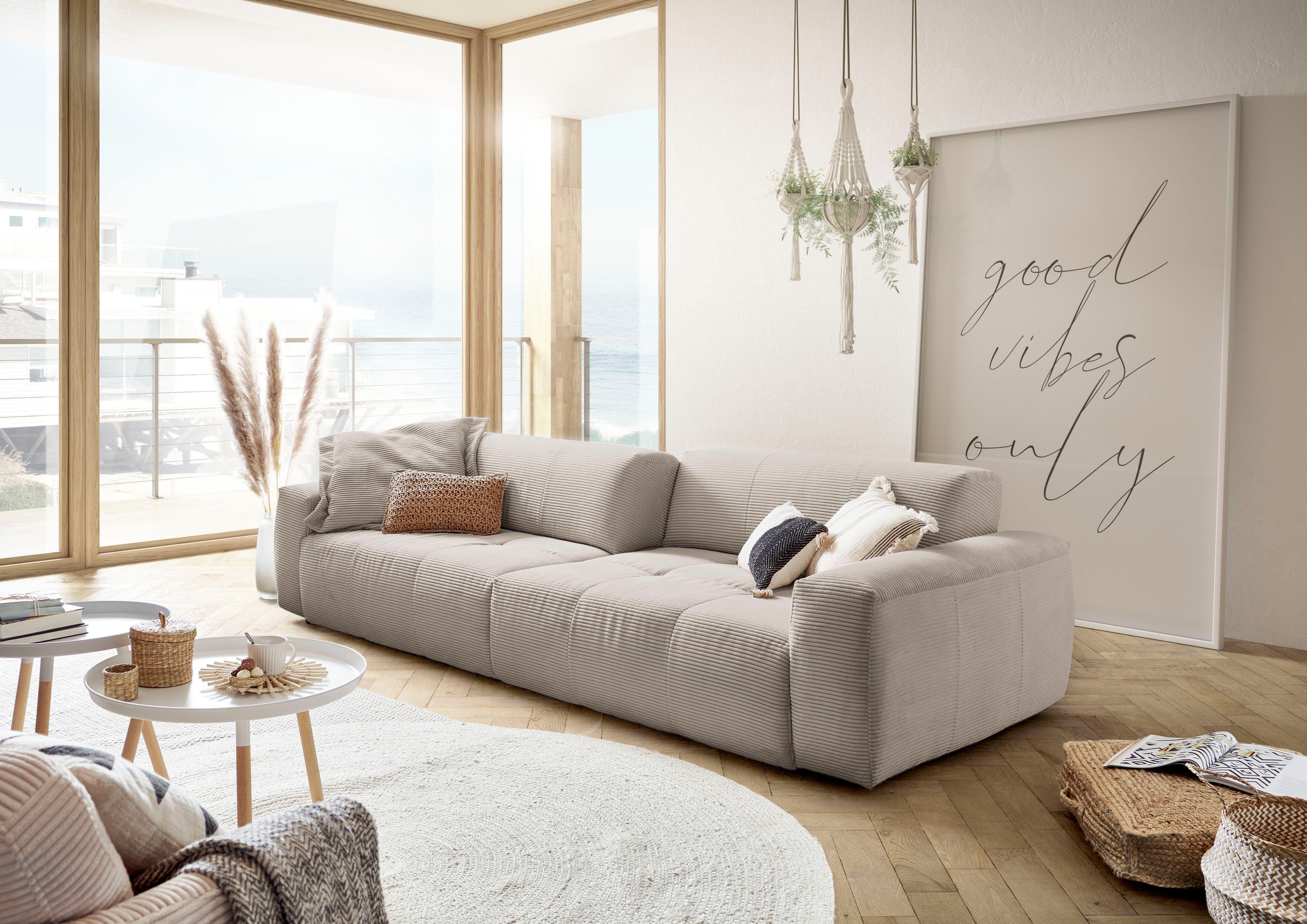 Rückenlehne, in Yoshy, durch verstellbare Big-Sofa taupe Cord Sitztiefen Zwei 3C Candy Bezug