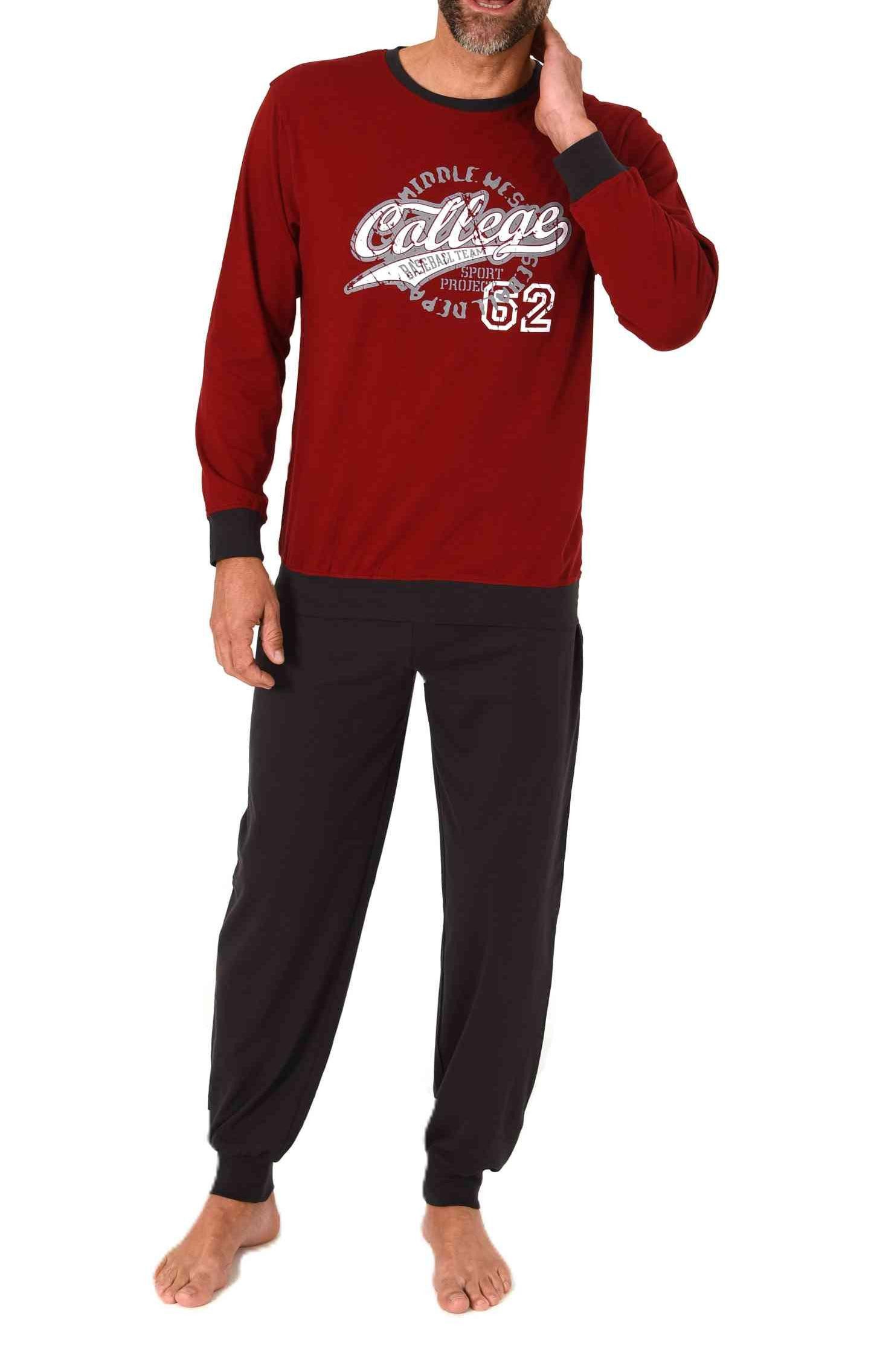 Pyjama Normann Herren langarm Schlafanzug mit Bündchen Pyjama mit Frontprint