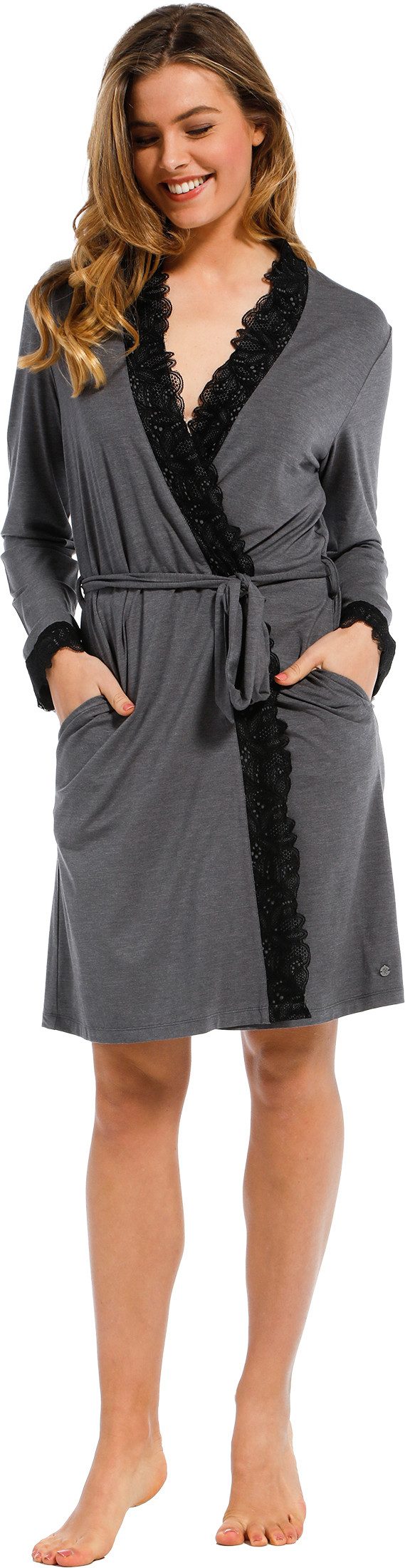 Pastunette Kimono Damen Morgenmantel, Midi, Viskosemischung, Kimonokragen, Gürtel, Modisches Design