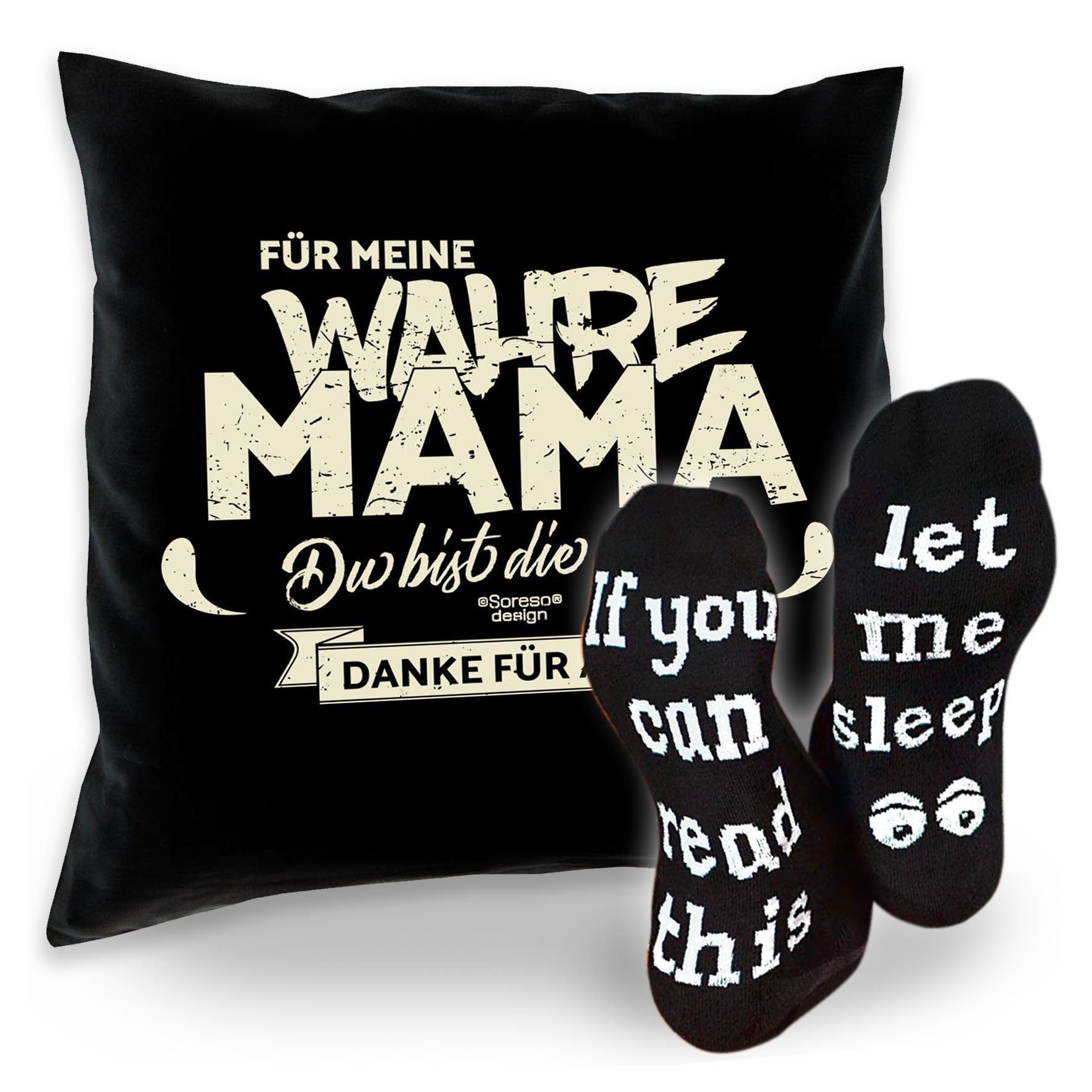 Mütter Geschenkidee Soreso® Dekokissen Sleep, Mama Sprüche Kissen schwarz für meine Geschenke Socken wahre Für &