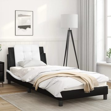 vidaXL Bett Bettgestell mit LED Schwarz und Weiß 90x190 cm Kunstleder